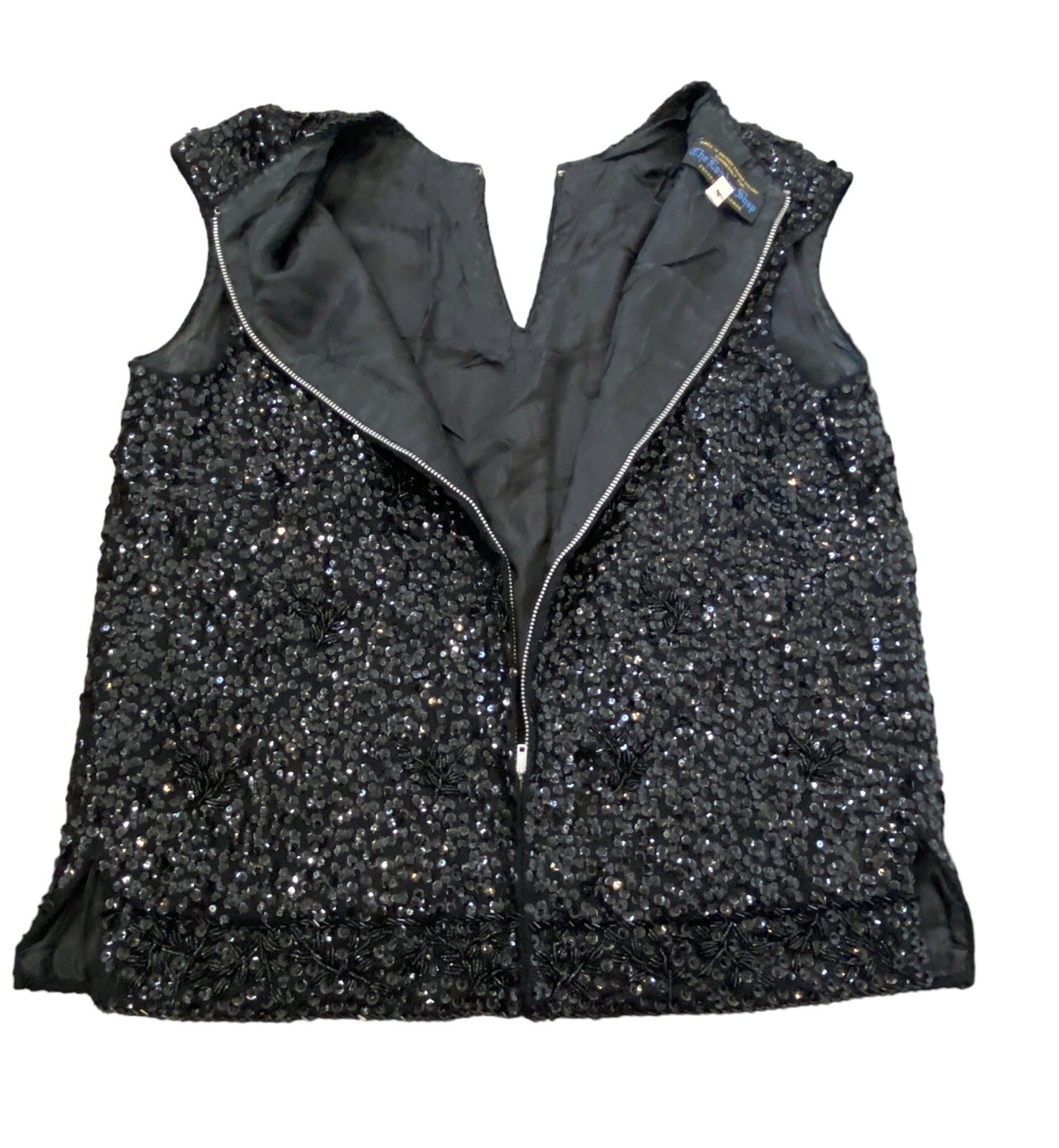 Vintage MCM Black Beaded & Sequins Sweater Tank Top London Shop 50s 60s Med.