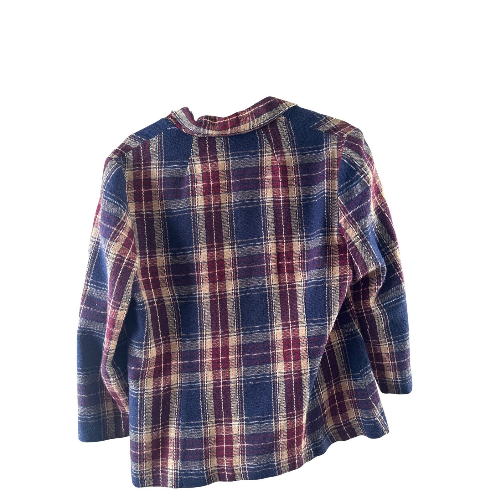 Vintage 70s Plaid Blazer Jacket Navy Burgundy Tan Tartan Academic Patch Pockets