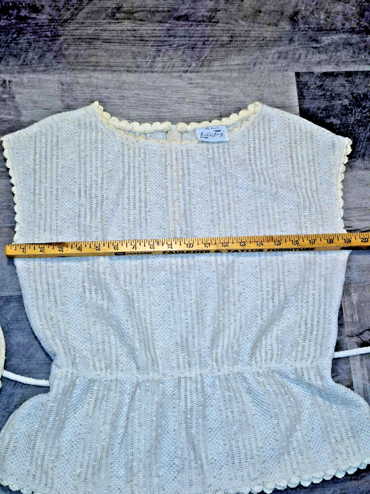 Vintage Leslie Fay My Latest 2-Piece Knit Set Cream Peplum Top Skirt 70s Boho