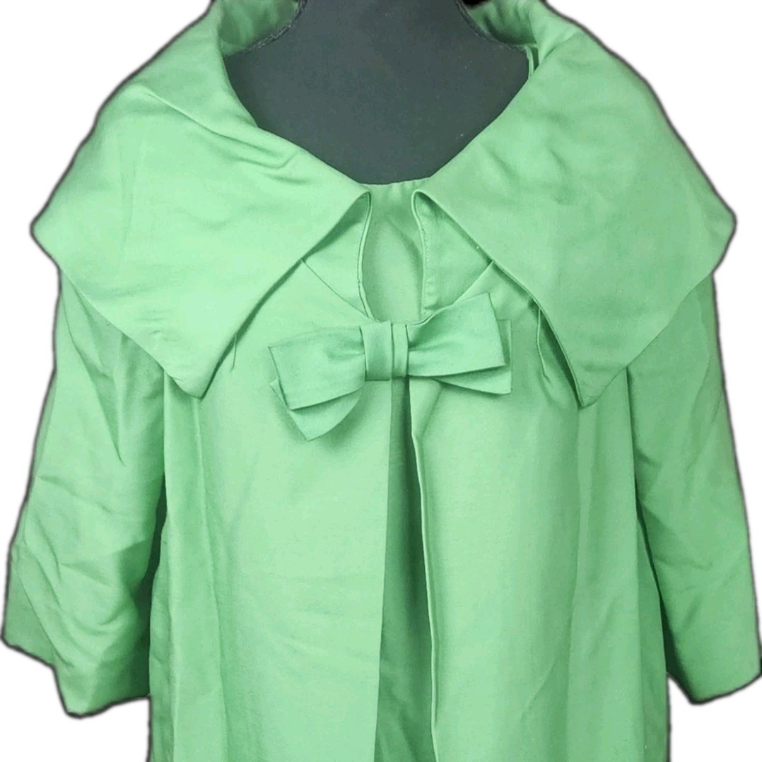 MCM True Vintage 1960s Green 2pc Wiggle Dress Swing Coat Set 14 Large Bow No Tag