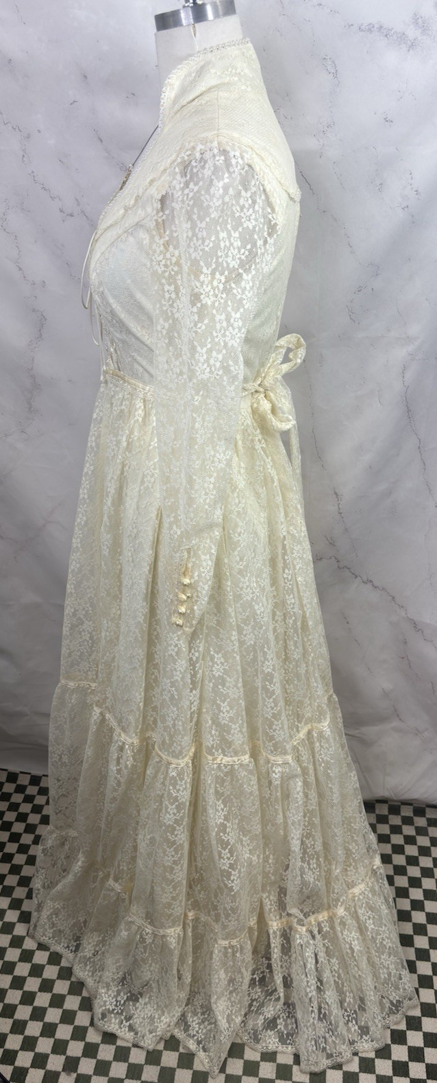 Vintage 70s Gunne Sax Romantic Renaissance Dress Bridal Maxi Cream Lace 5 Bride