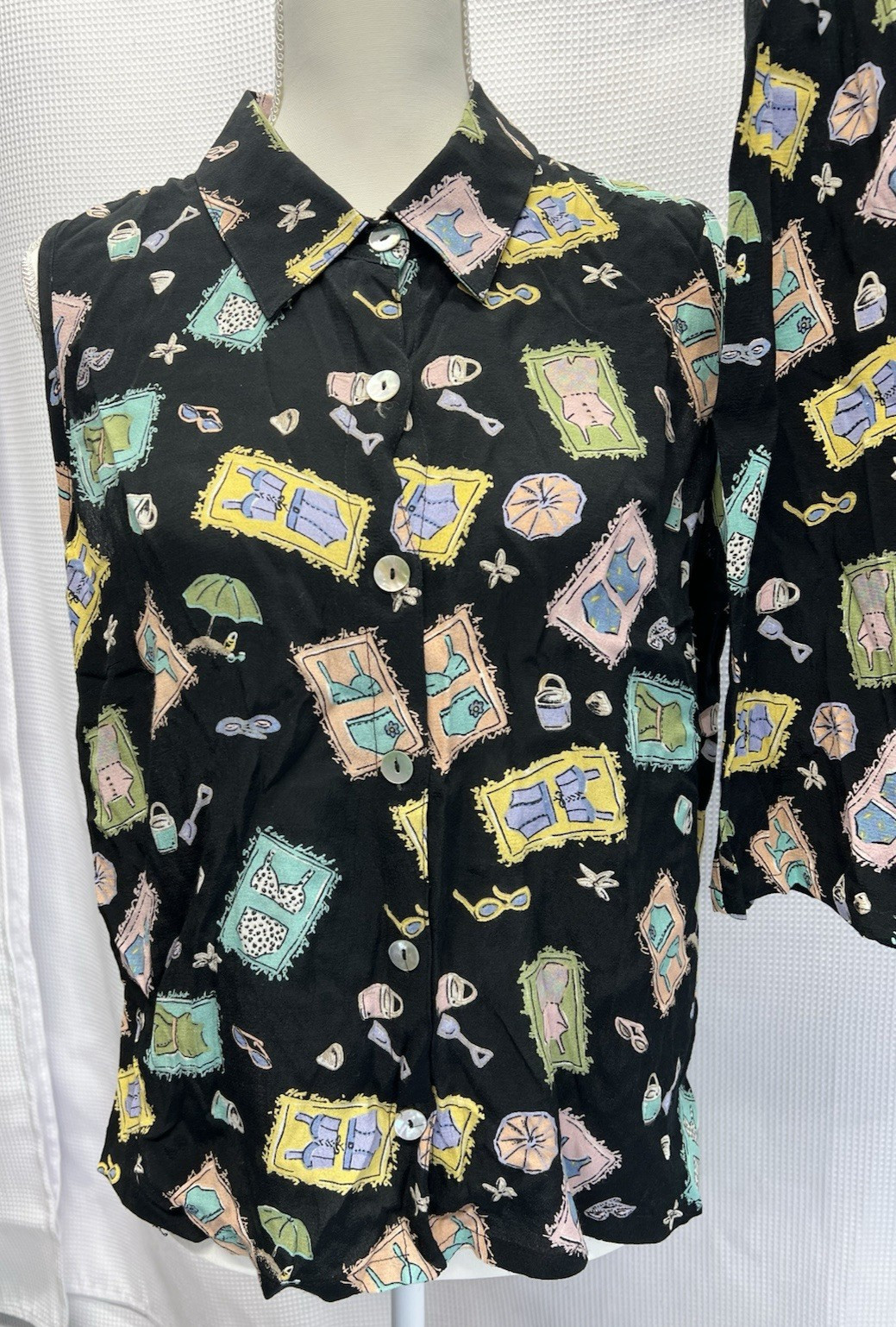 Vintage Twyla Blu 80s Black Size L 2 Piece Rayon Pants Shirt Collared q75