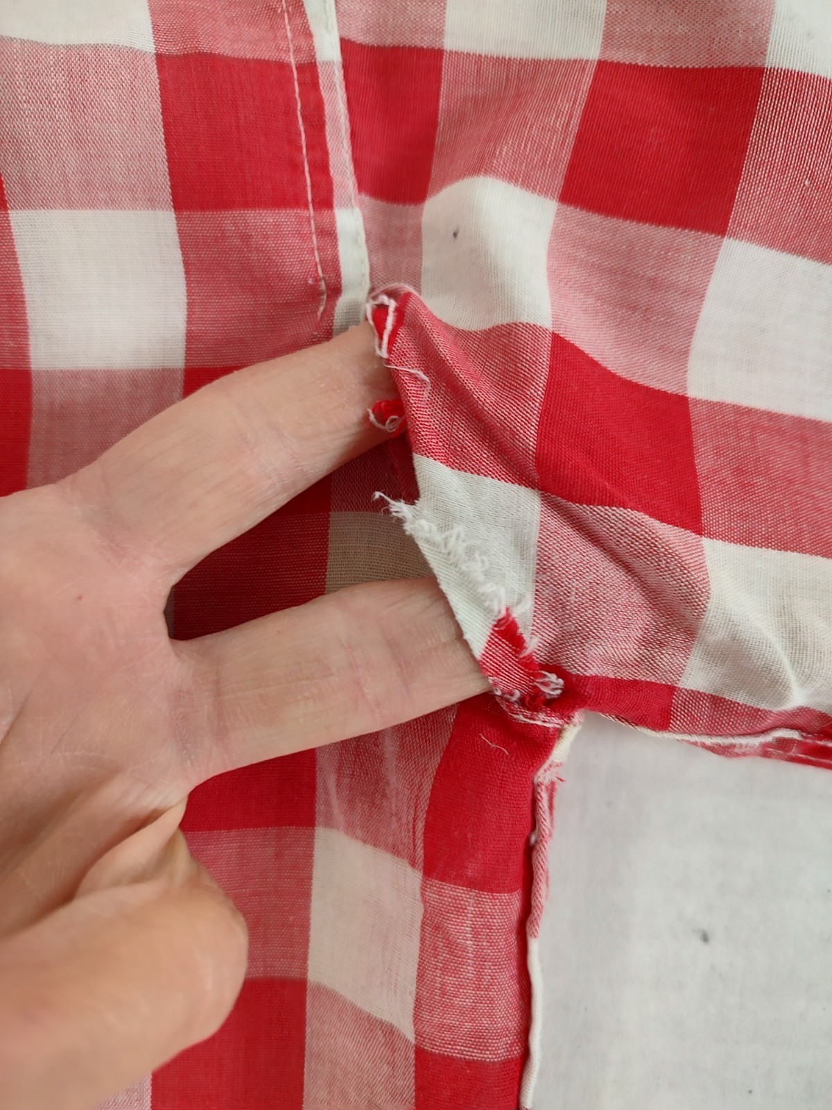 Vtg 50s/60s Shirt Womens Sz Sm Red White Check Loop Collar Distressed Rockabilly
