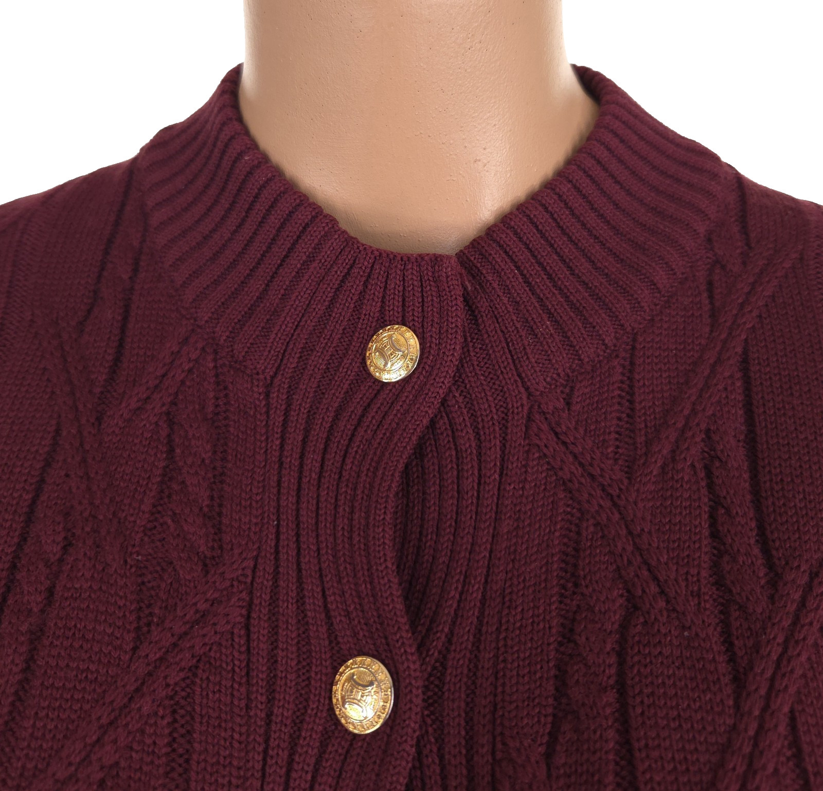 Vintage 80s/90s Celine Paris 1/2 Crest Button Sweater Size 42 M Burgundy