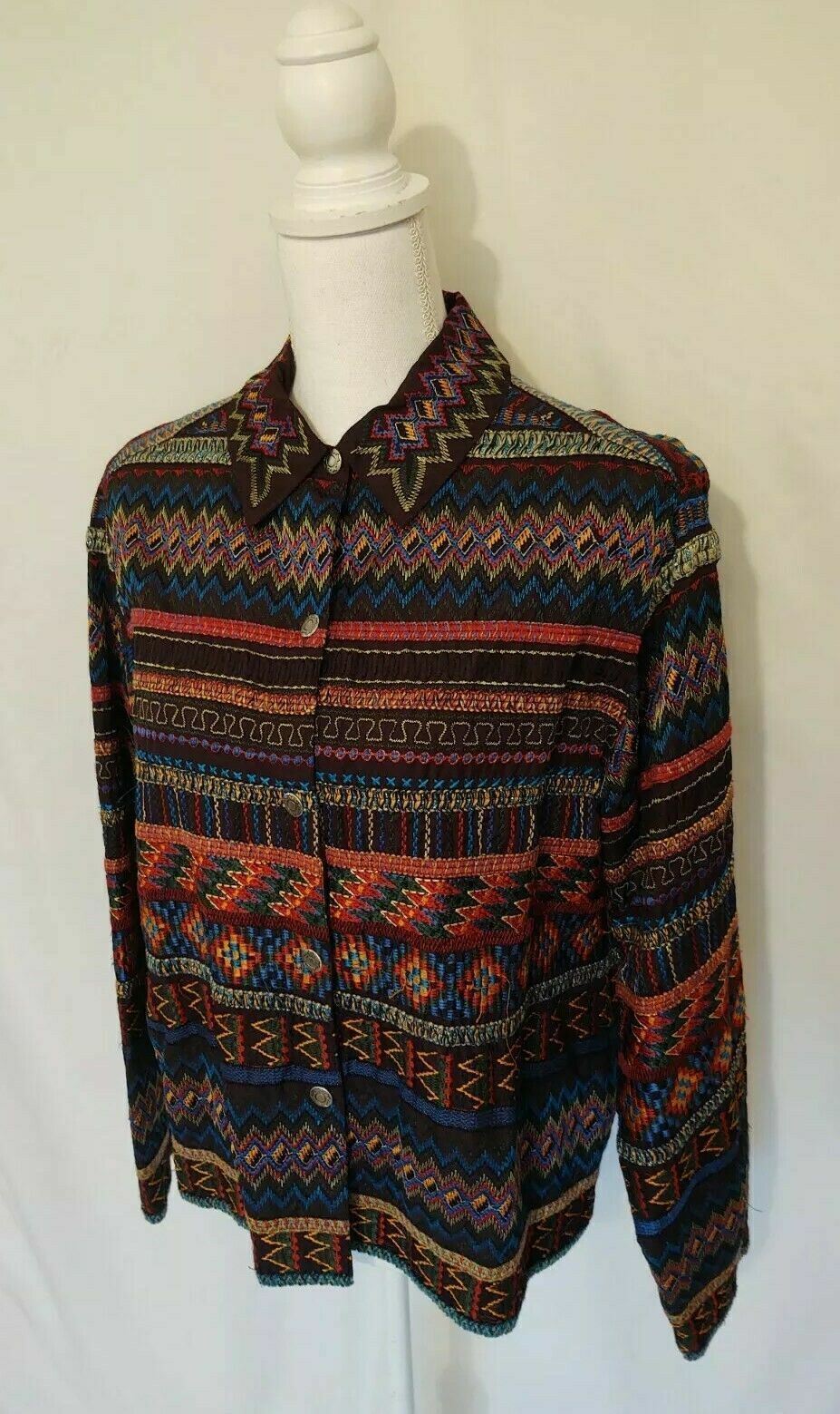 90’s Chico’s Bohemian Bright Embroidery Ethnic Retro Shirt Jacket Boho Hippie