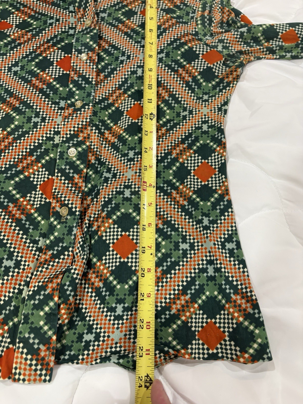 70’s Women Geometric Pointed Collar LS VTG button Down Polyester S No Tag