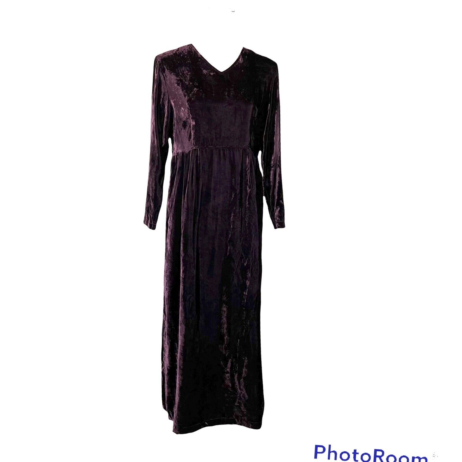 Vtg 90s Whimsigoth Earth Song Velvet Maxi Dress Witchy Dark Purple Sz 8P Petite