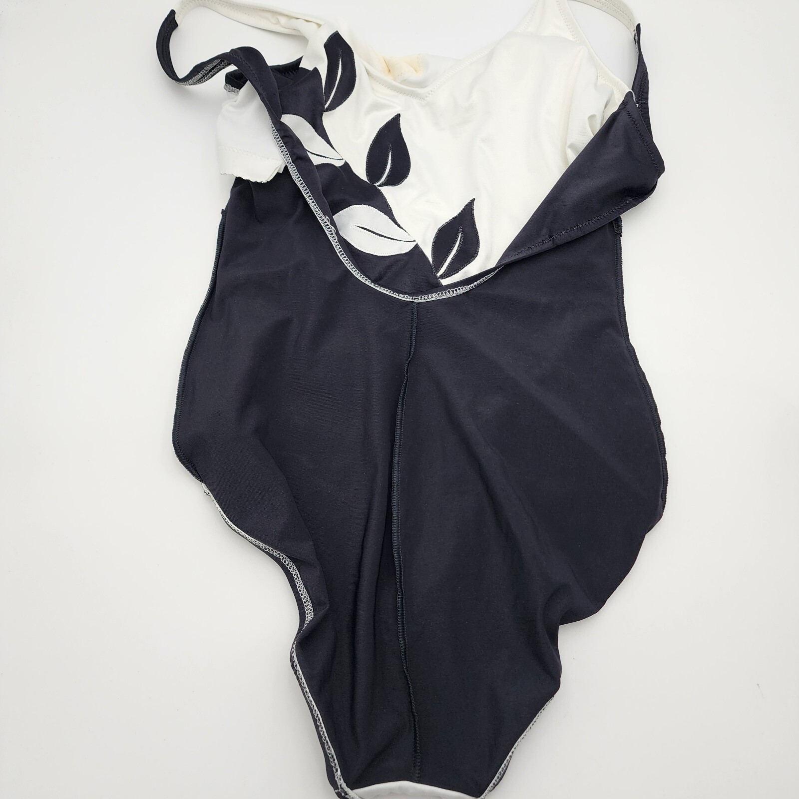 Vintage DeWeese Designs Black/White Leaf Bathing Suit Size 14 SEE PHOTOS READ
