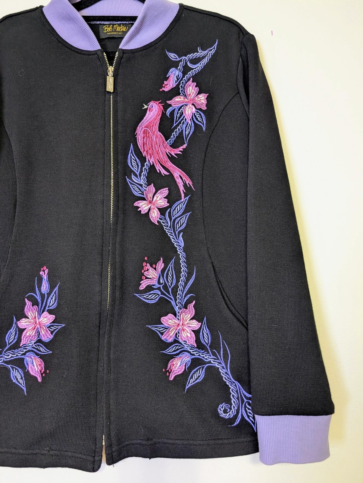 Vintage Bob Mackie Wearable Art Embroidered Bird Jacket Medium Black Maximalist