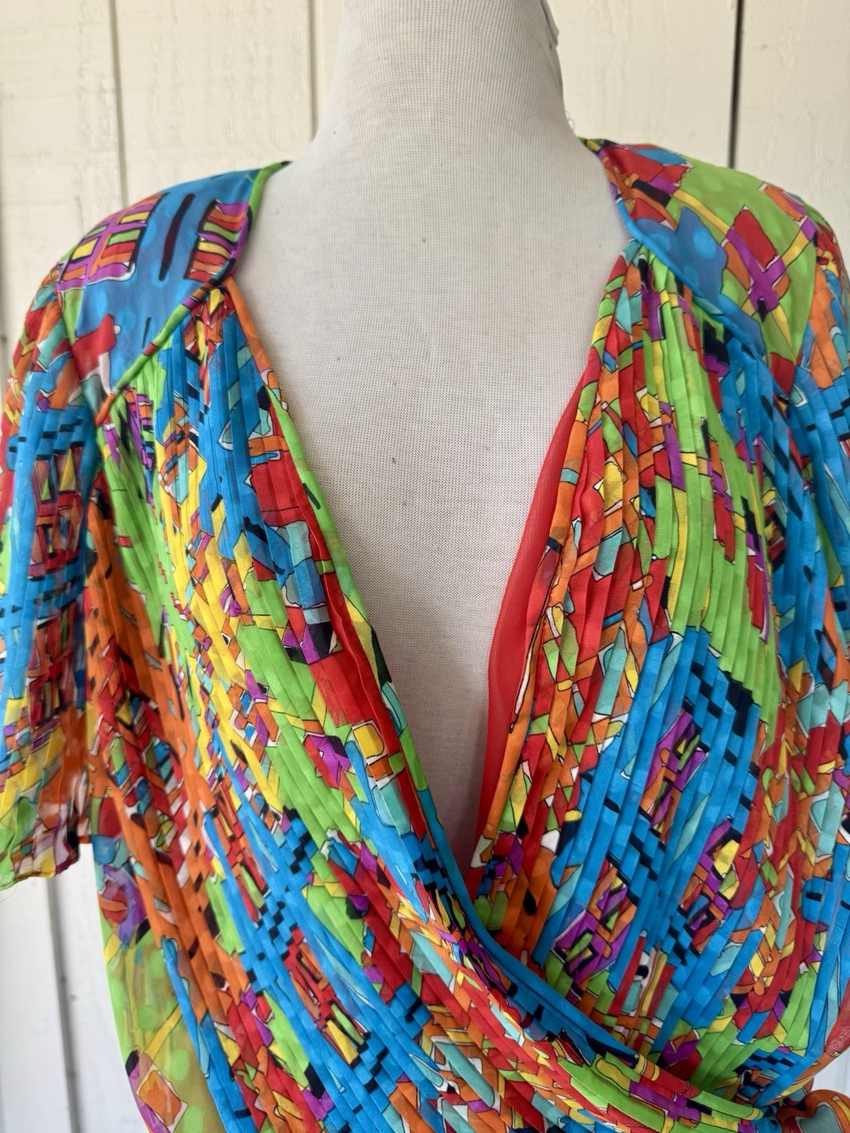 Vtg 80s Diane Freis Colorful Print Skirt Set Fits L/XL Micro Pleated Maximalism