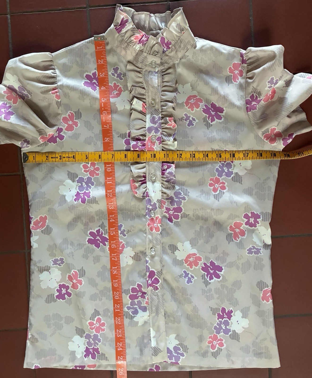 Vintage 80s Lucky Winner Ruffled High Neck Blouse Secretary Geek USA size M