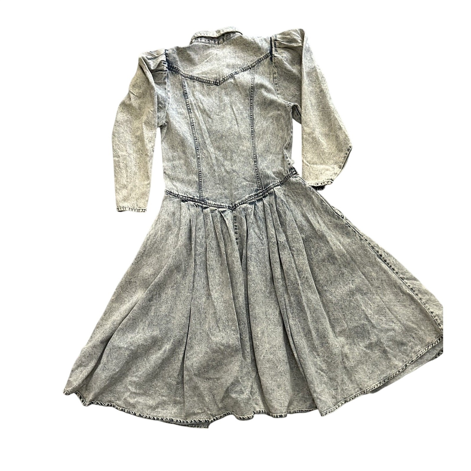 Vintage Desperado Acid Wash Denim Dress 80s Western Puff Sleeve Midi Blue Sz 11