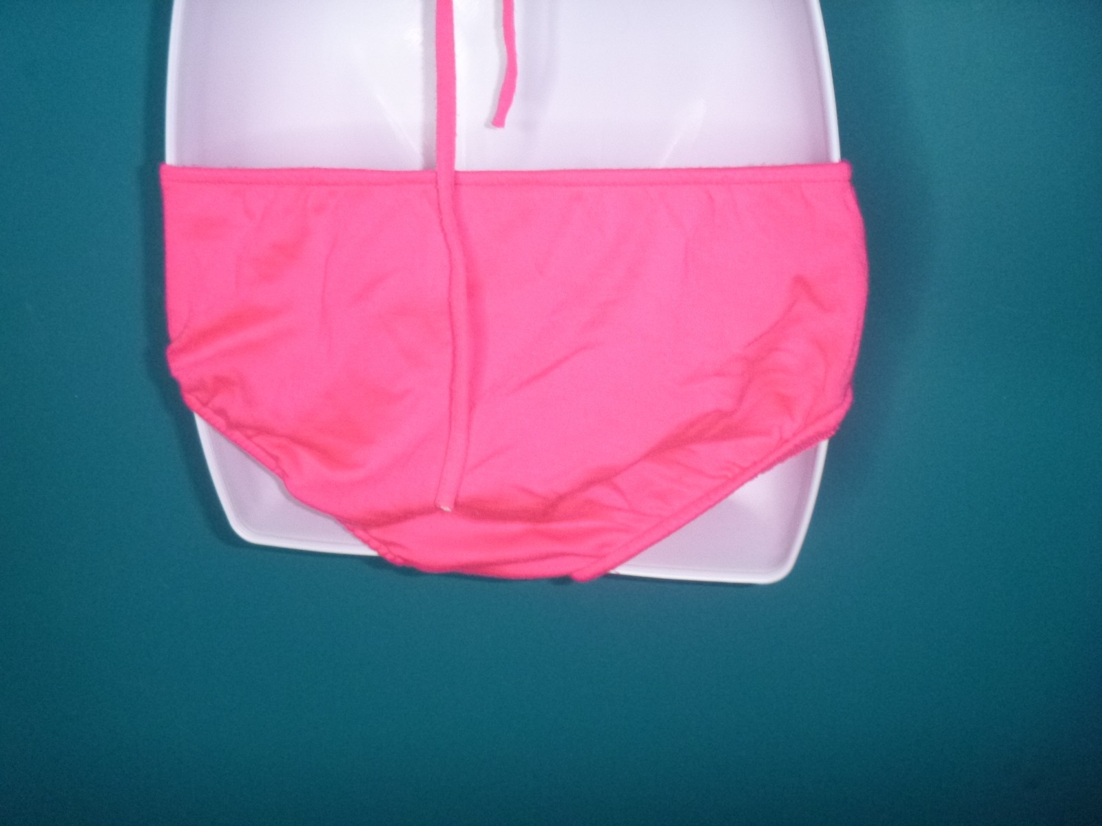 Vtg 70s Sears Jr Bazaar Hot Pink Knit Bikini Embroidered Flowers Heart Sz S