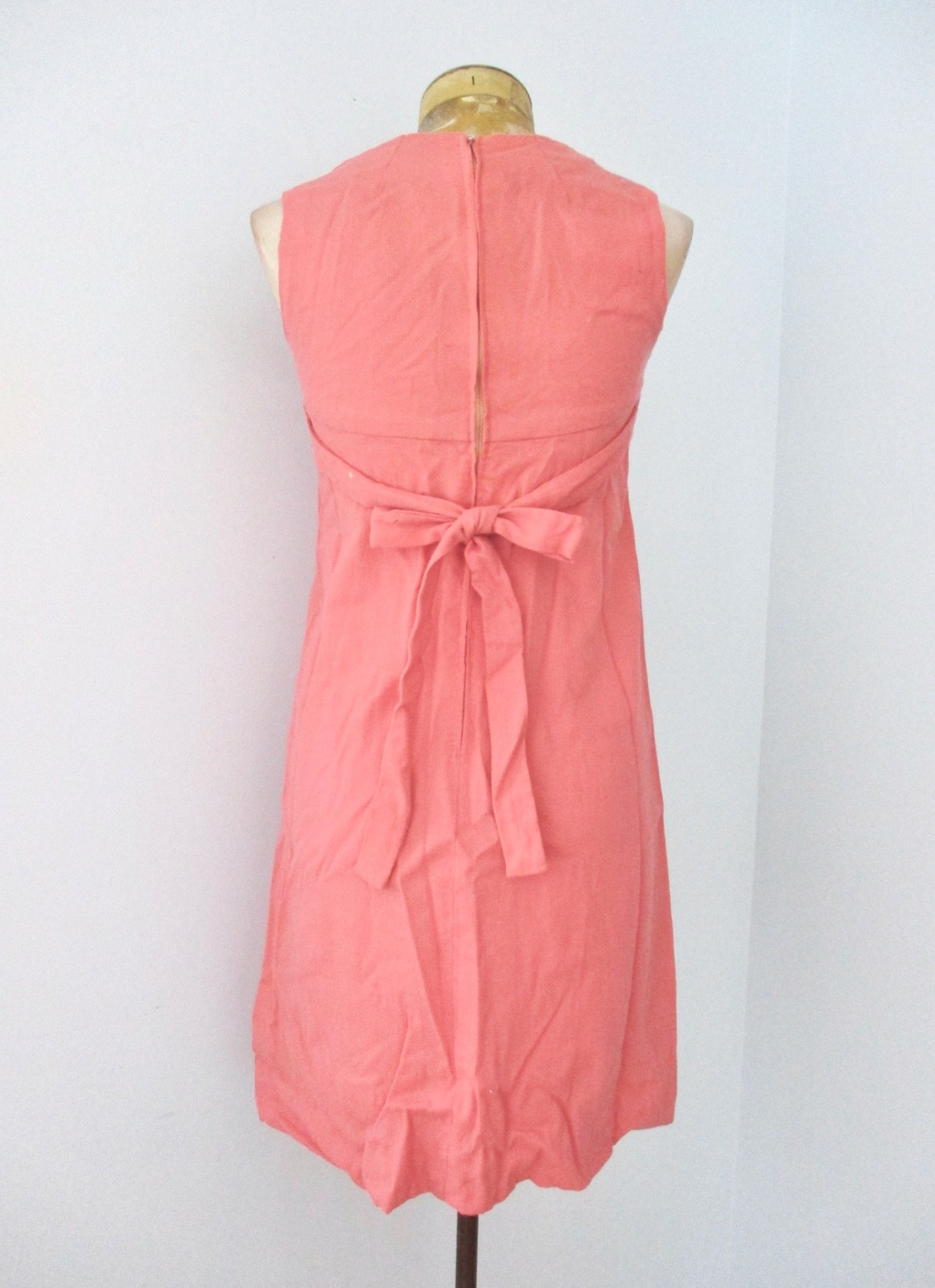 Vtg 50s 60s Elegance Paris coral lightweight dress square neck tie back XS/S