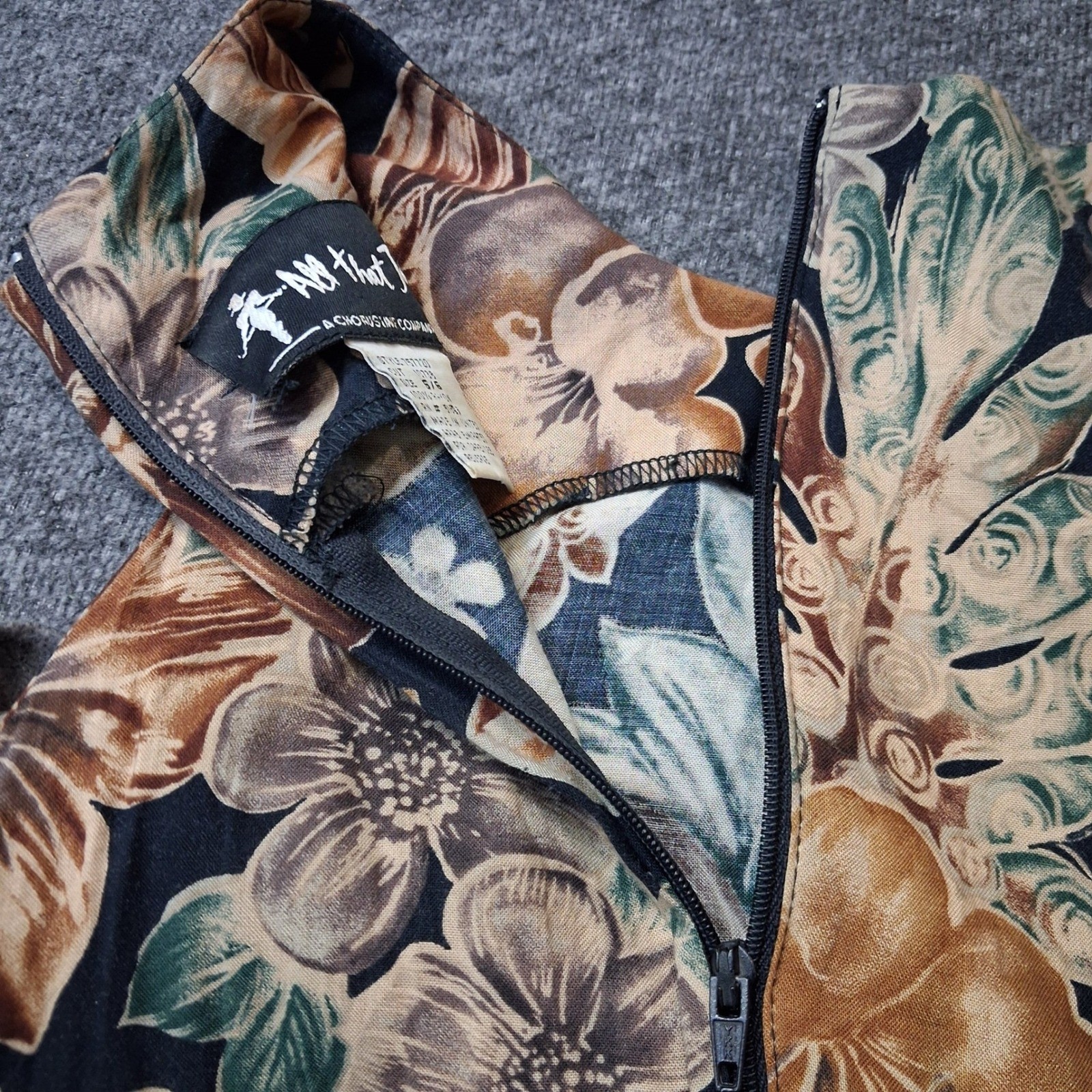 All That Jazz VTG 90s Floral Maxi Dress Halter Neck Tie Waist Brown Black 5/6
