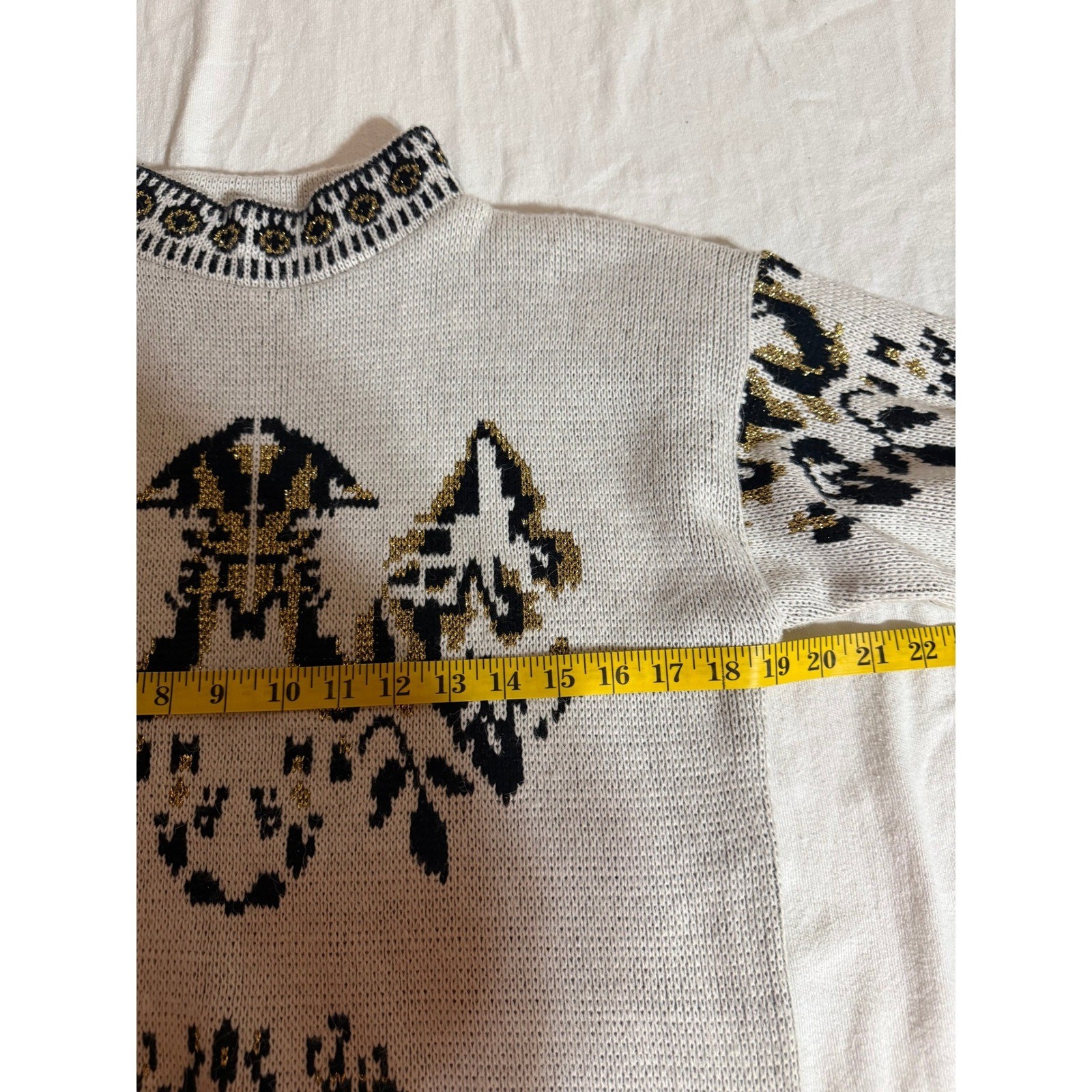 Vintage Bramble Lane Metallic Gold Black Intarsia Mock Neck Sweater Womens M