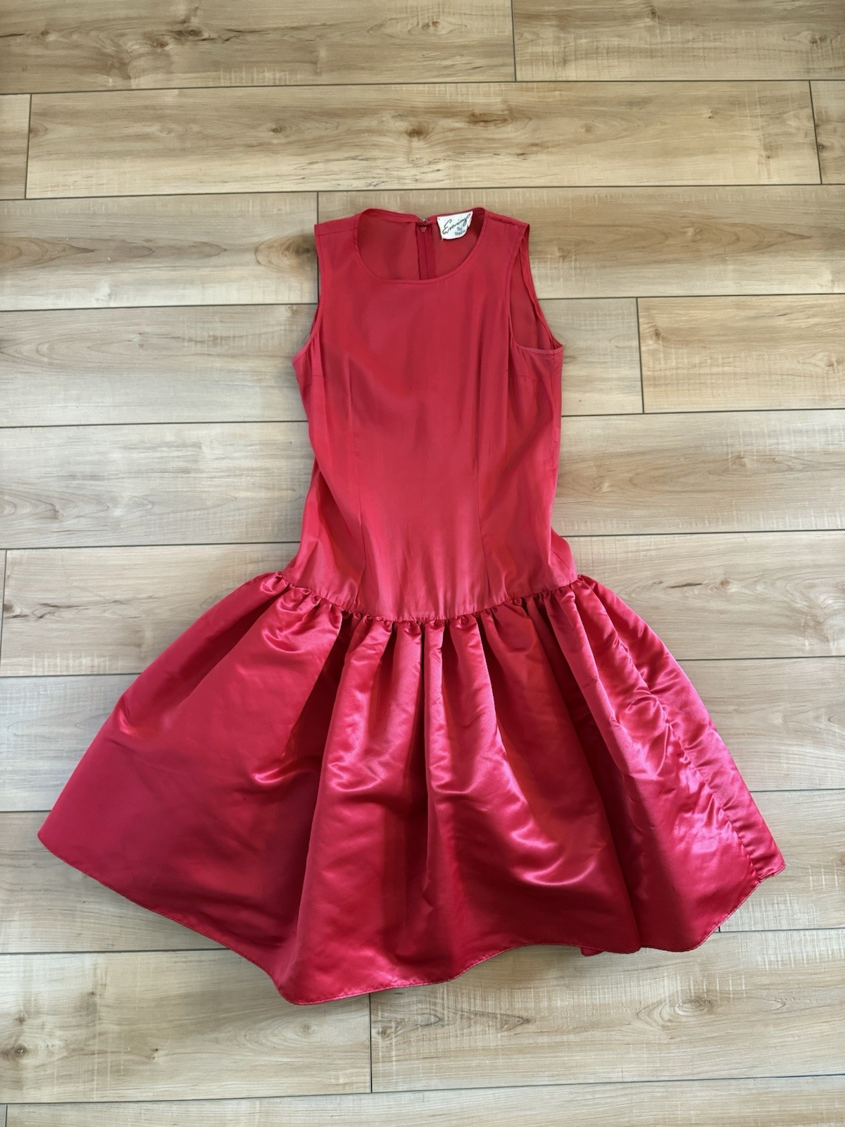 Vintage 80s Evenings by Raul Blanco Red Drop Waist Sleeveless Satin Party 8 Med