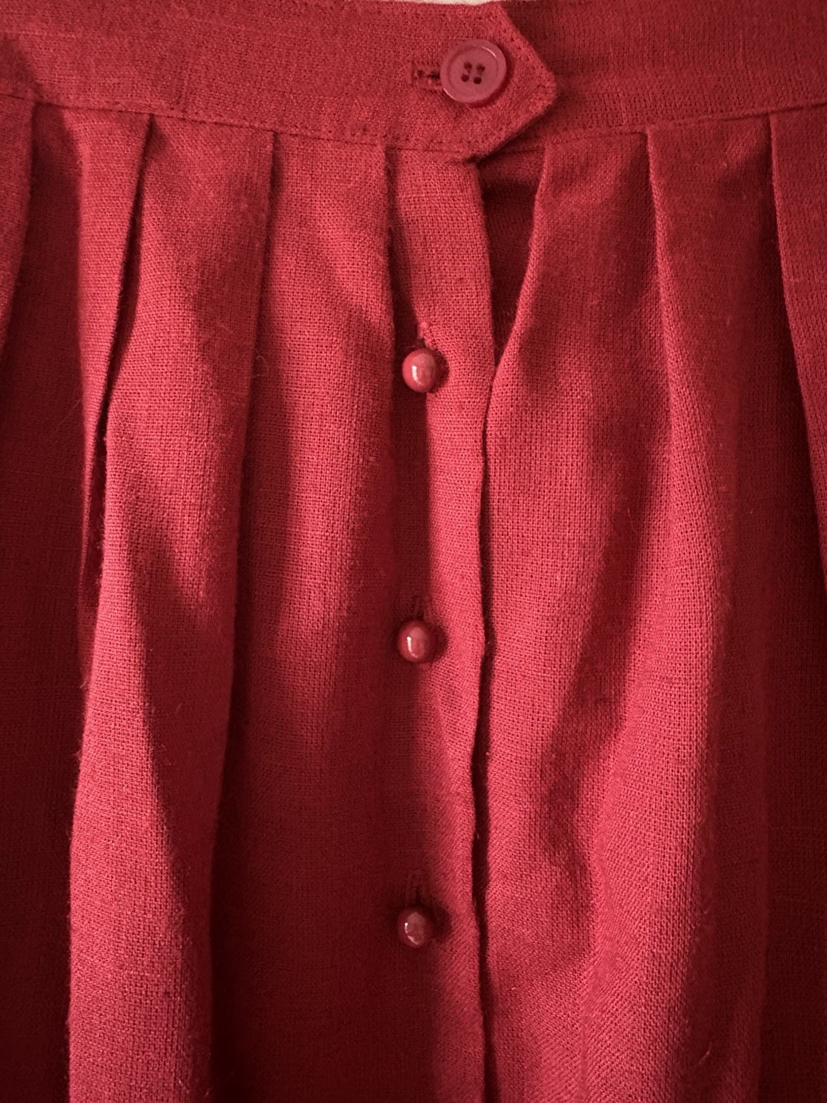 VTG 1980s Jo Hardin Womens Size 8 Pleated Dark Red Midi Skirt Pockets Collegiate