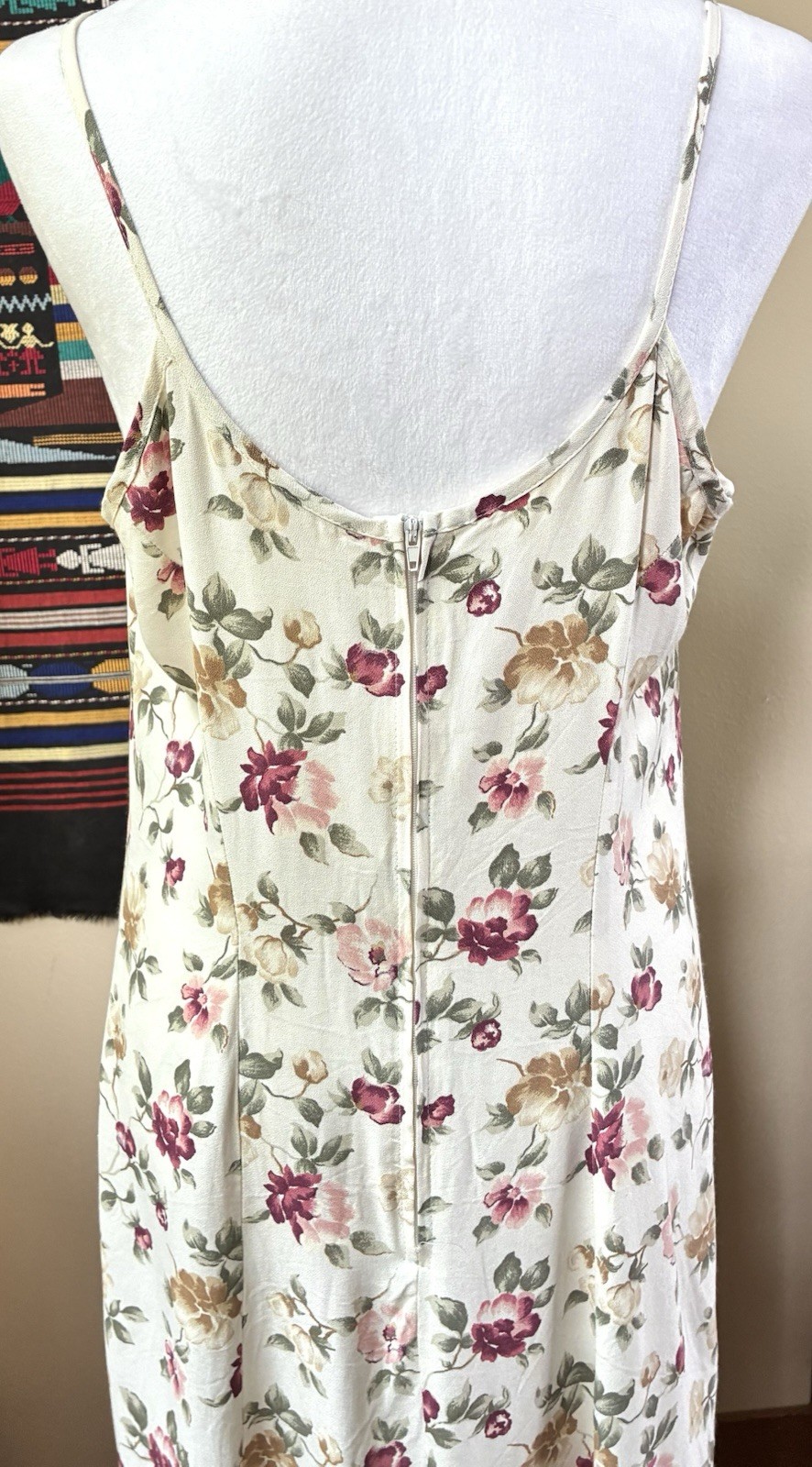 Vintage 90s Beige Floral Dress Size LG Maxi Slip Cottagecore Y2K