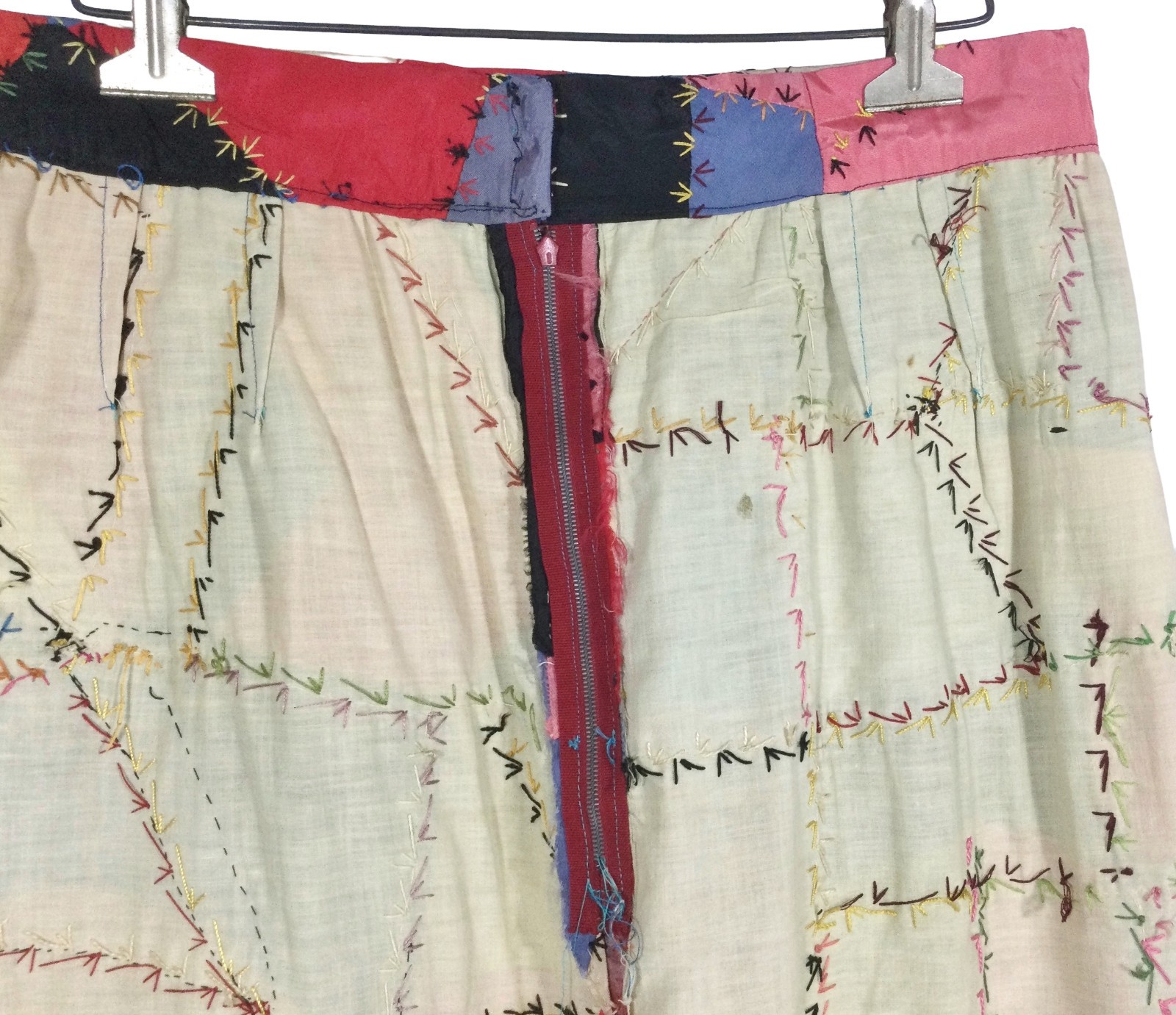 vtg 60S 70S ANTIQUE PATCHWORK CRAZY QUILT EMBROIDERED dress SKIRT 32 cottagecore