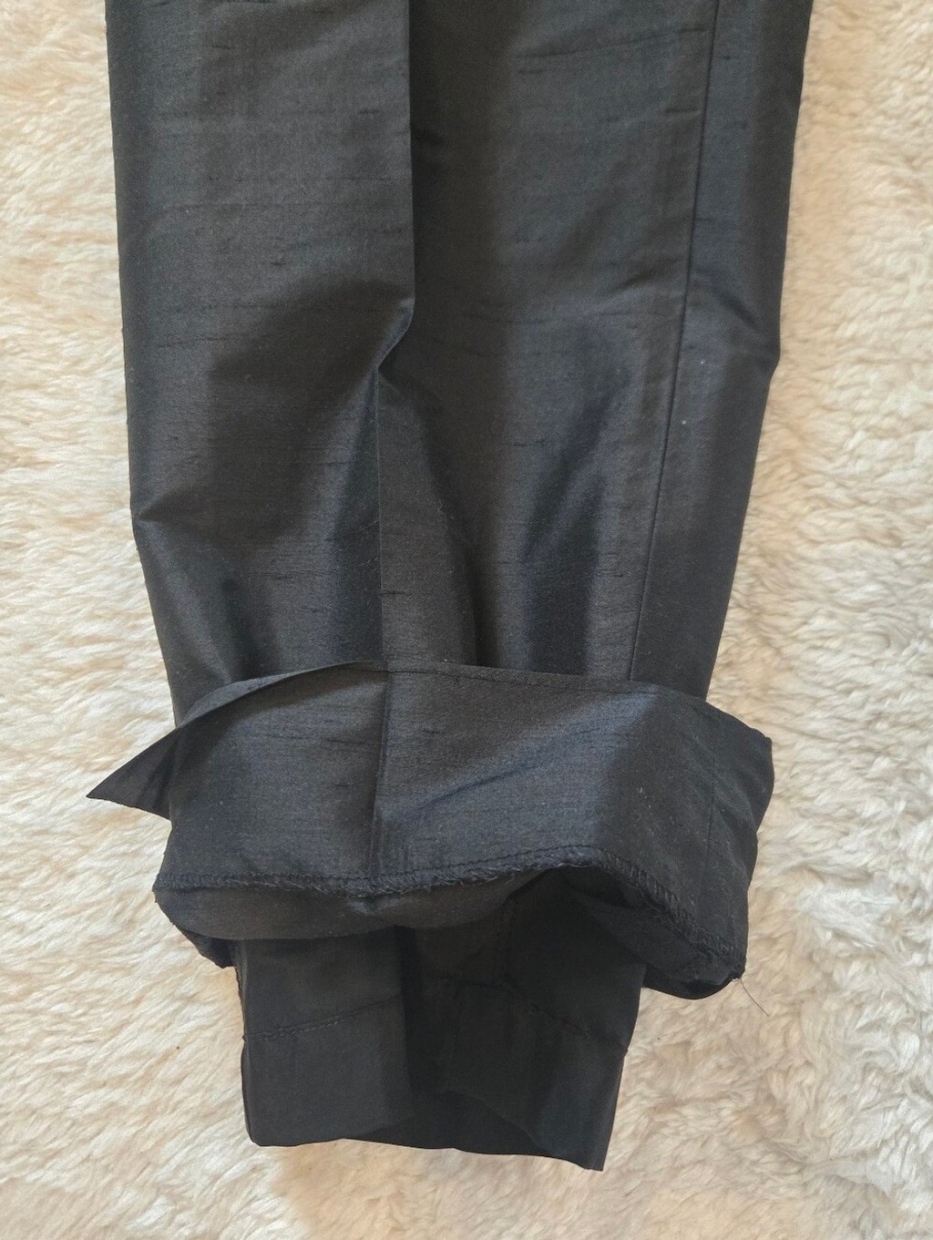Vintage Jones New York Black 100% Silk Dupioni High-Waist Tailored Trousers, 6P