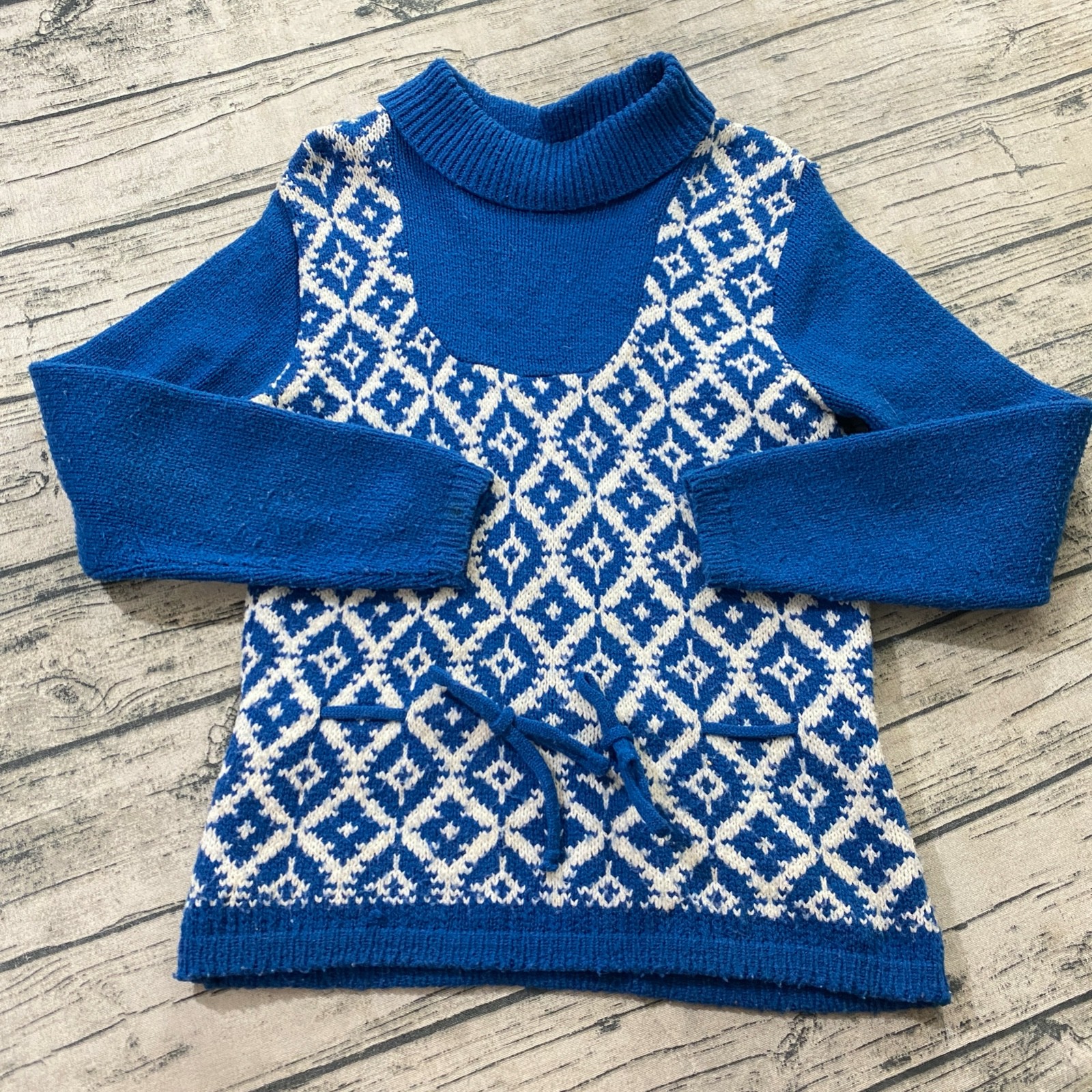 Bobbie Brooks (Fits S/M) Argyle Sayelle Knit Sweater Tie Accent Boho Vtg 60s