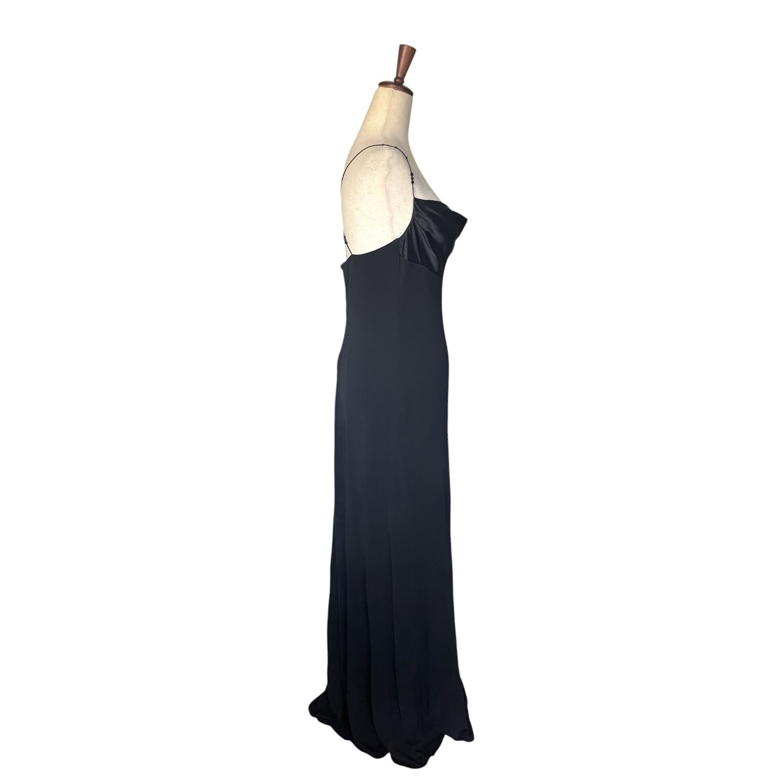 Vintage 90s Laundry Black Slip Maxi Dress Gown Beaded Straps Minimal Formal sz 6