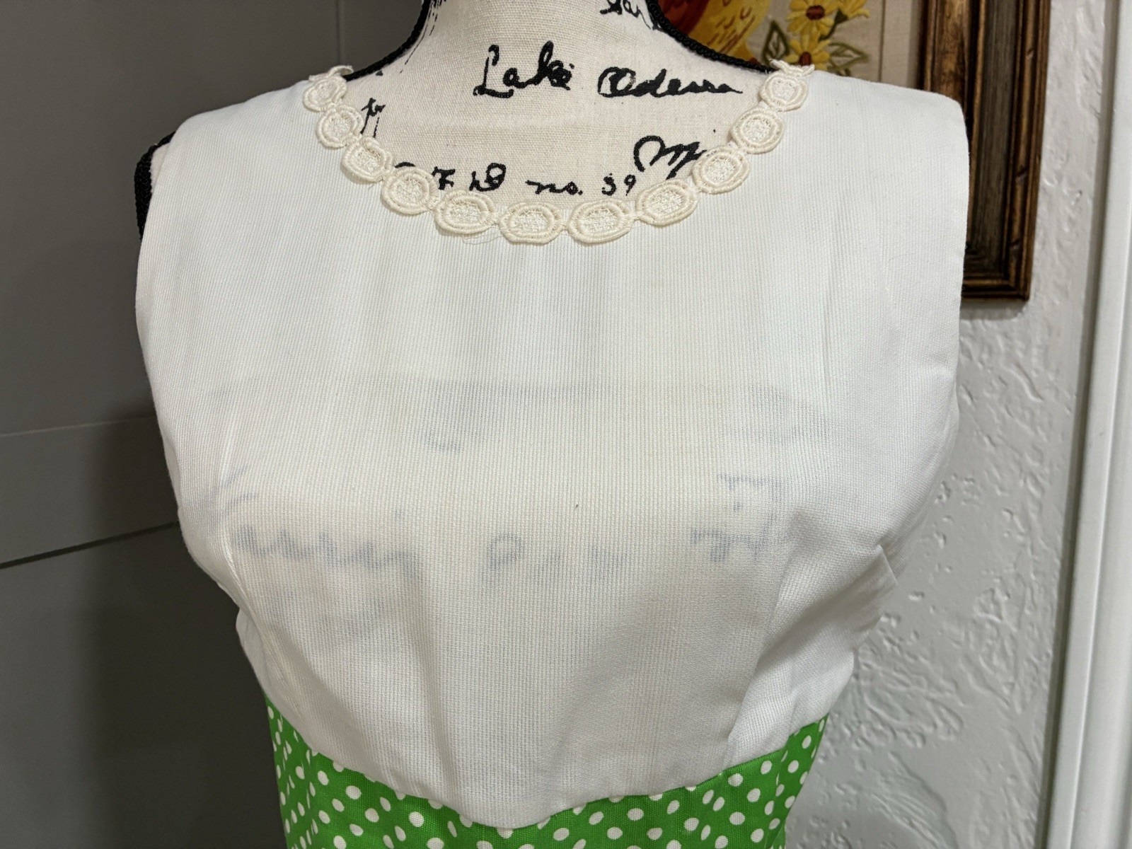 Vintage 1960’s Lounge Craft Green & White Polka Dot Dress – Groovy