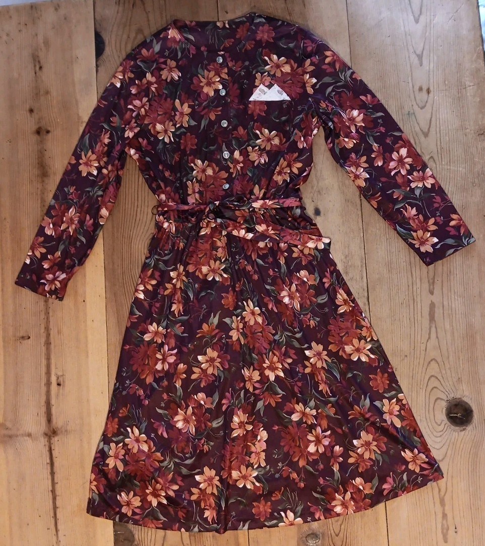 VTG Haband For Her Women 14 Midi ALine Dress Floral Elastic Waist Lace Pocket