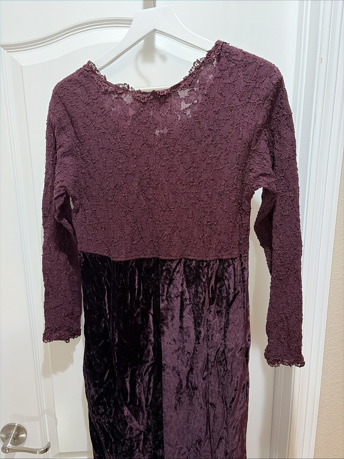 VTG NWT Margot Lea Dress Size Medium Lace Accents Burgundy Maxi Long Sleeve USA