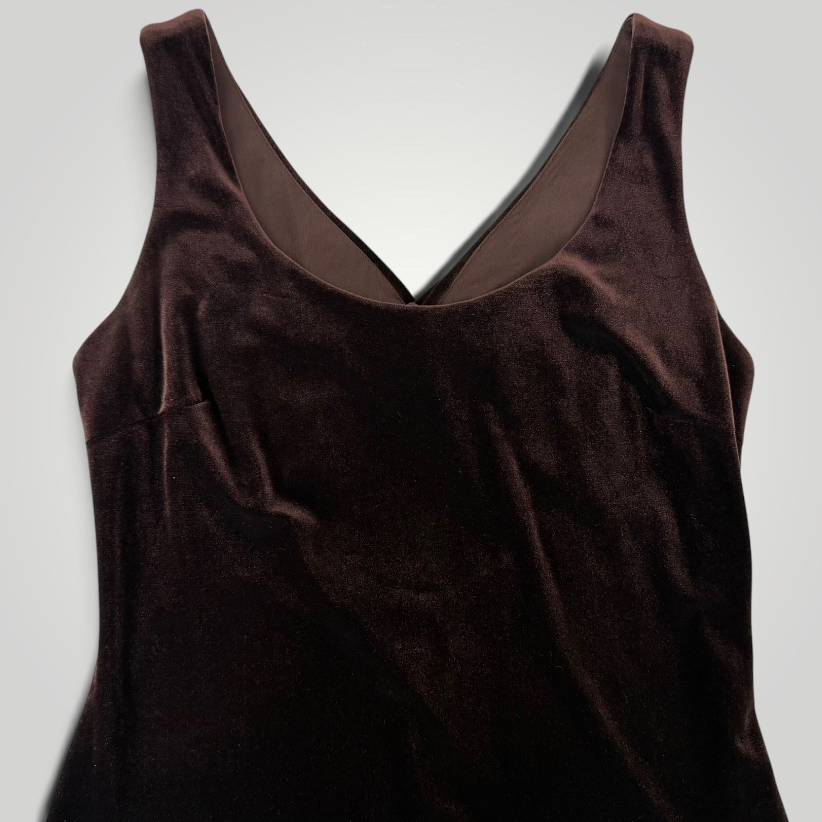 Vintage Niki by Niki Livas Brown Velvet Twist Back Maxi Dress Gown USA 10