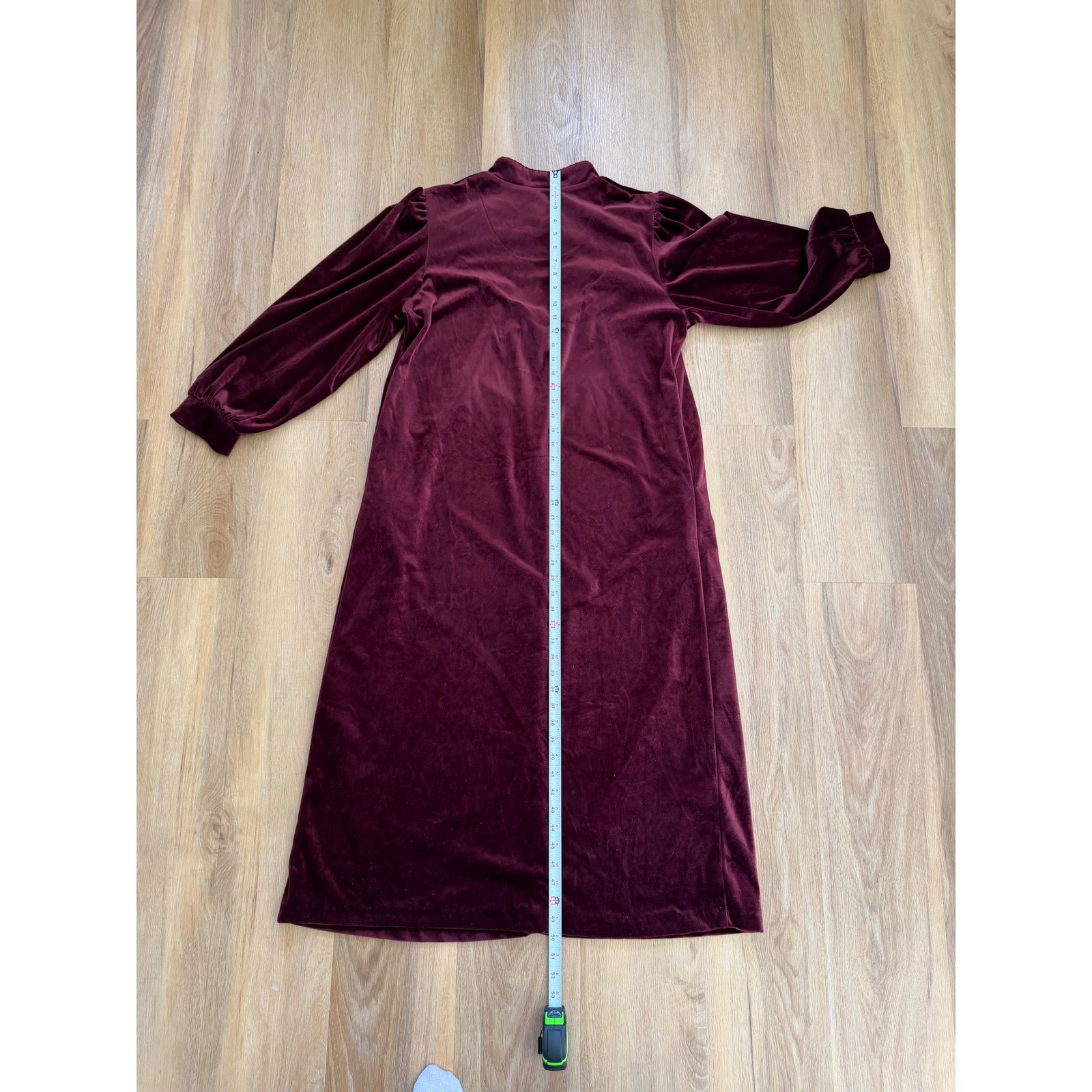 Vintage Burgundy Velour Floral Embroidered Kaftan Robe Dress L housecoat