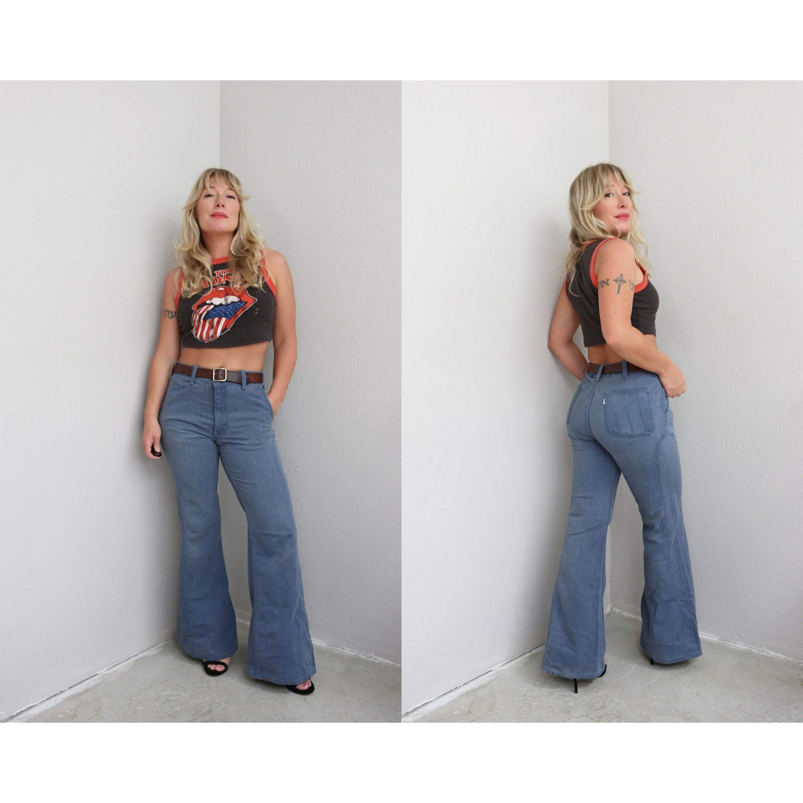 1970’s Vintage Levi’s Chambray Bell Bottom Pants ~ Women’s SM MD ~ 31″ 32″ Waist