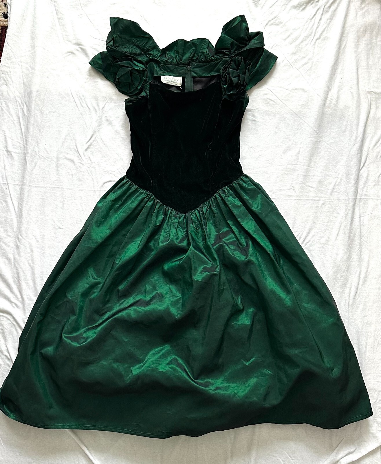 vtg gunne sax by jessica mcclintock emerald green and black velvet dress size S