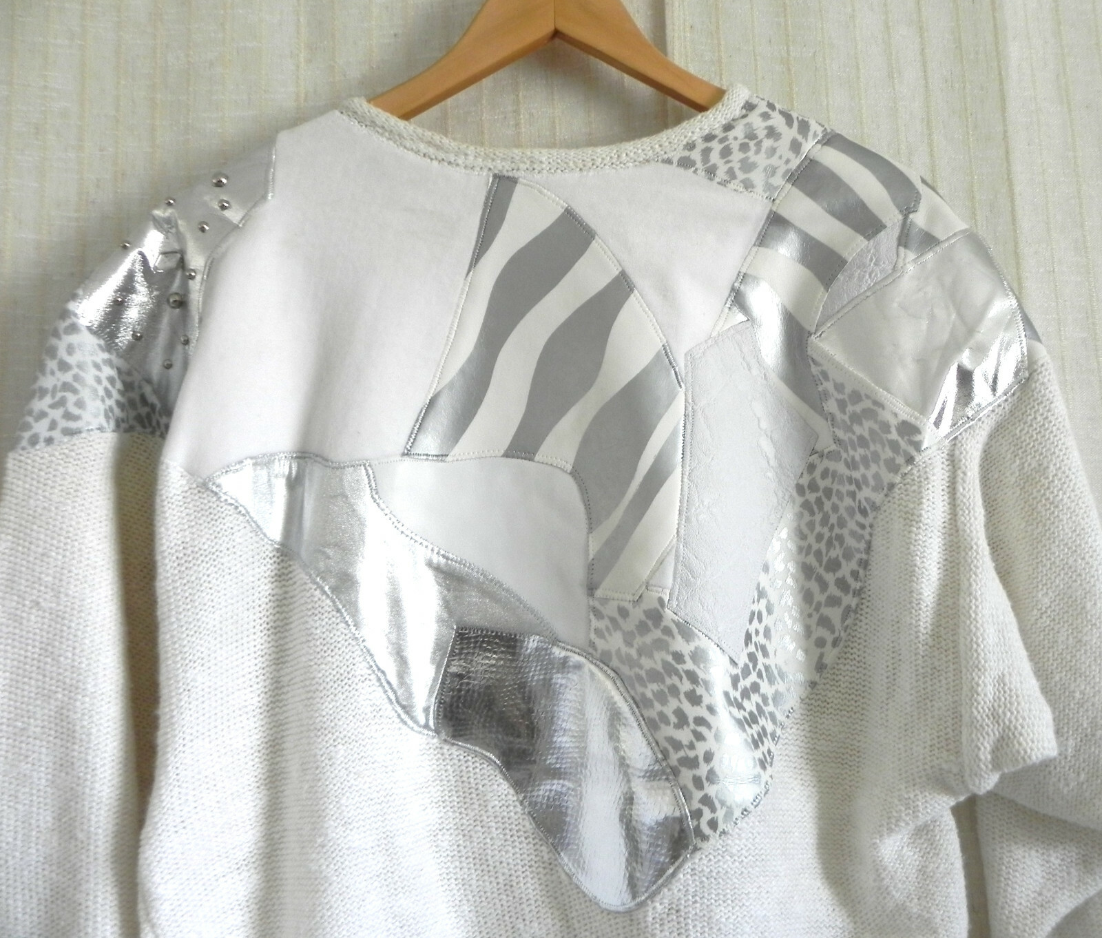 Vtg Bonnie Boerer Sweater Embellisments 3/4 Bat-Wing Sleeve OVER-SIZED Size S