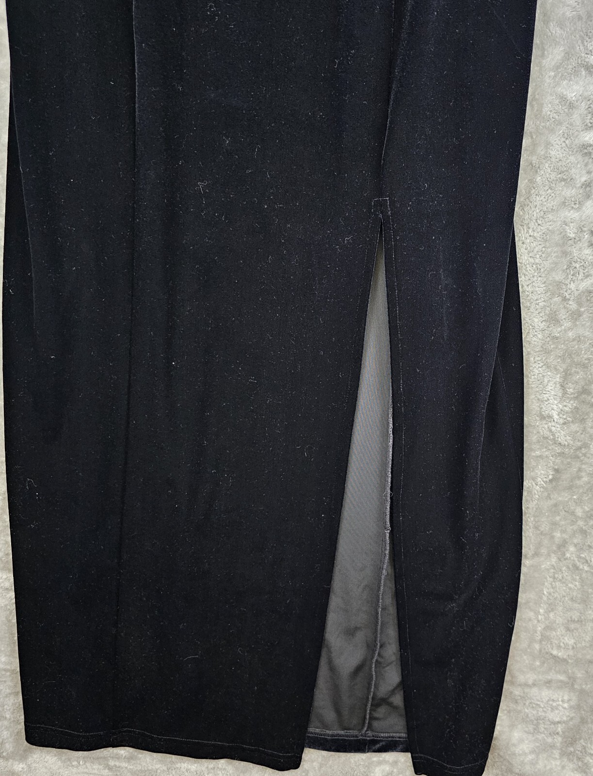 90s Y2K Vintage Bari-Jay Formal Dress Size 6 Maxi Black Velvet Slit Mesh Waist