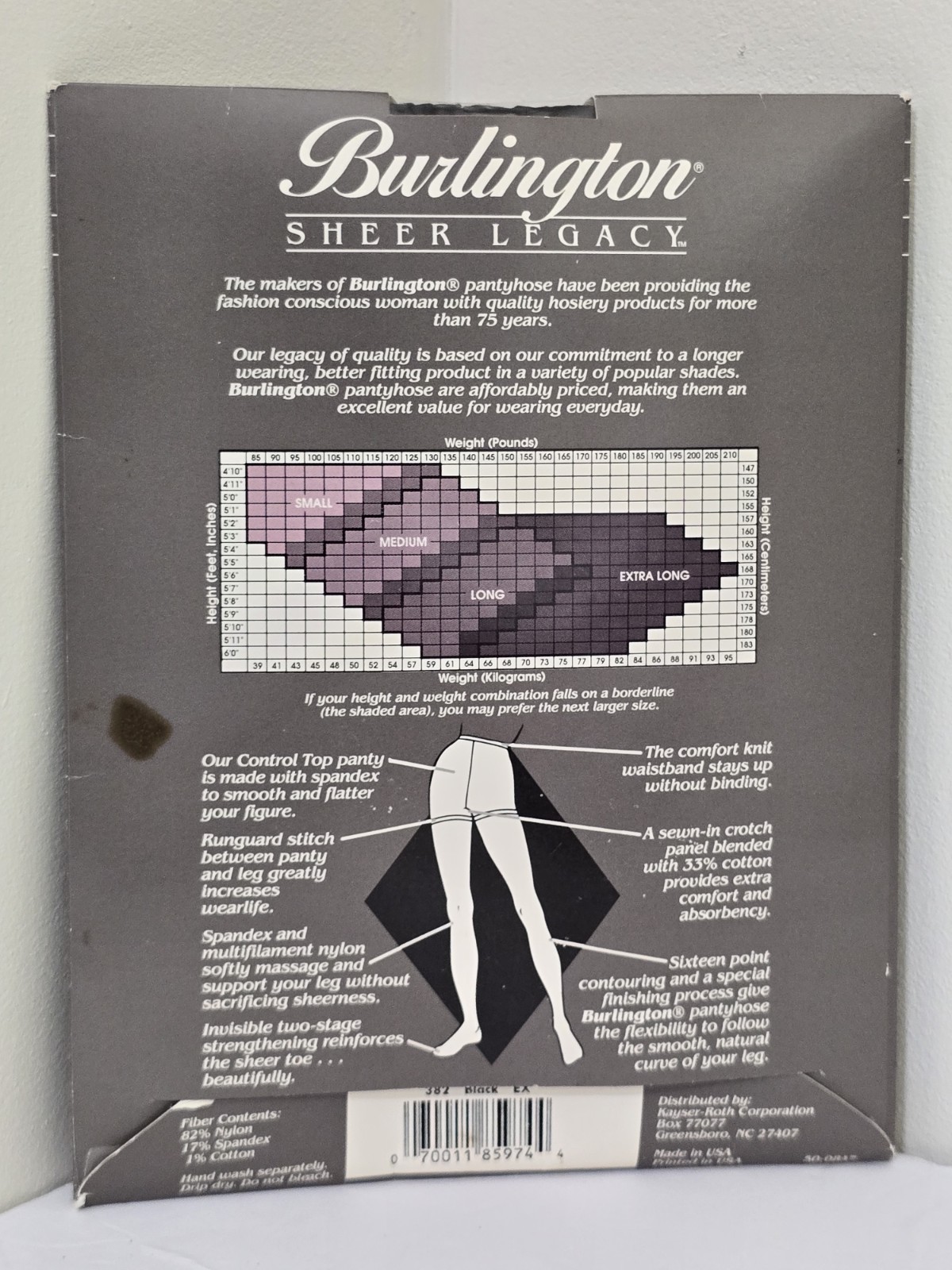 vintage BURLINGTON Sheer Legacy Pantyhose Extra Long Black T72 Soft Support