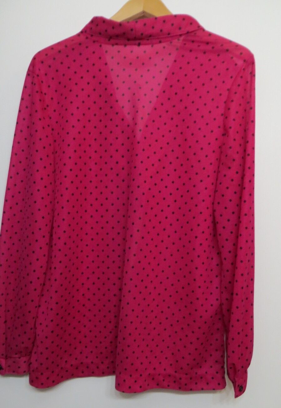 Vintage Look Peggy Lou Shirt Womens XXL Pink Black Polka Dots SHEER Retro Y2K