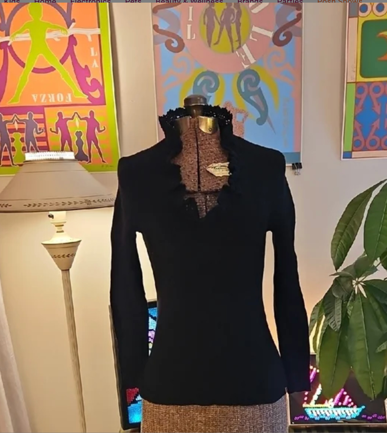 Vintage 1950s Dalton Virgin Cashmere Sweater Dramatic Deep V-Neck High Lace Neck