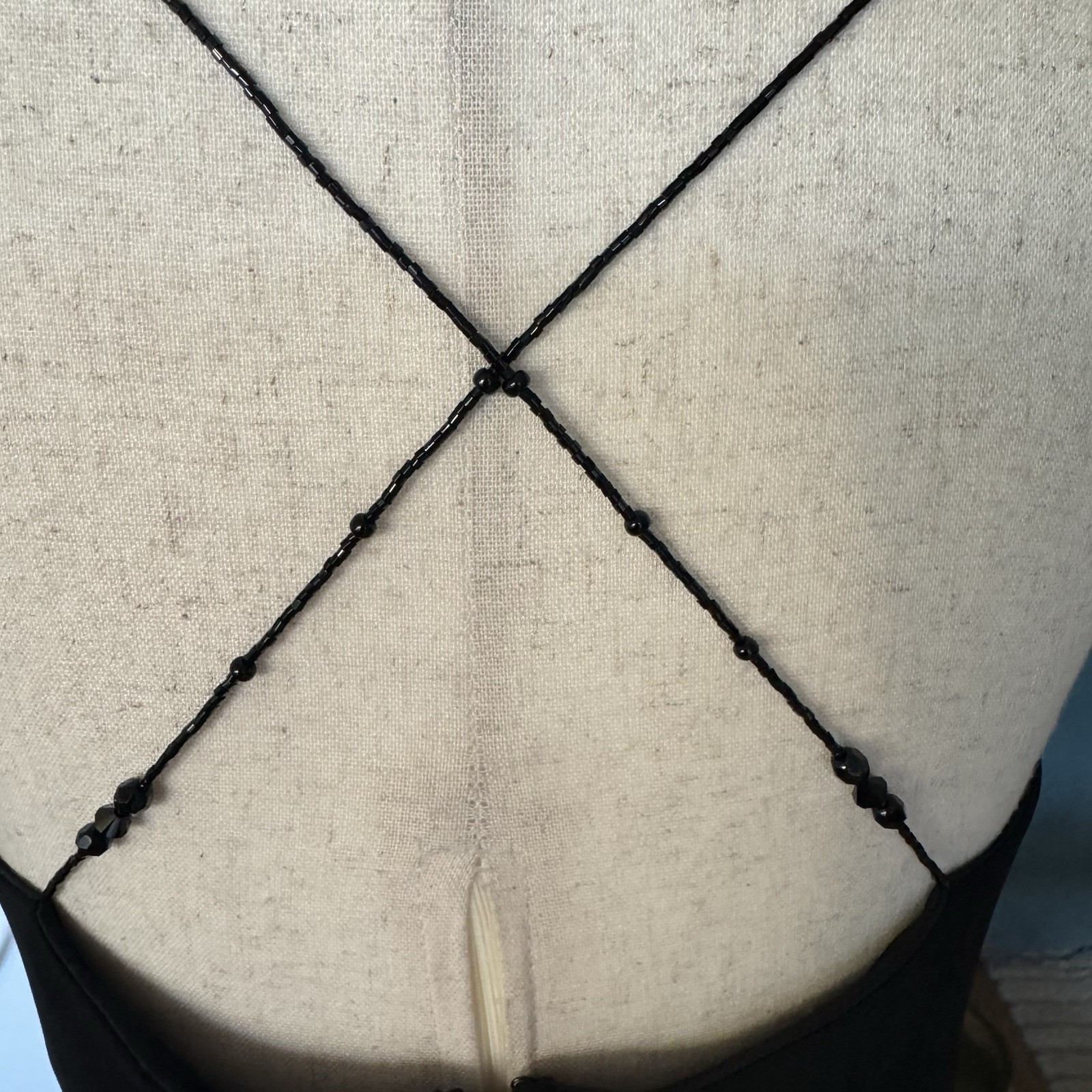 Vintage 90s Laundry Black Slip Maxi Dress Gown Beaded Straps Minimal Formal sz 6
