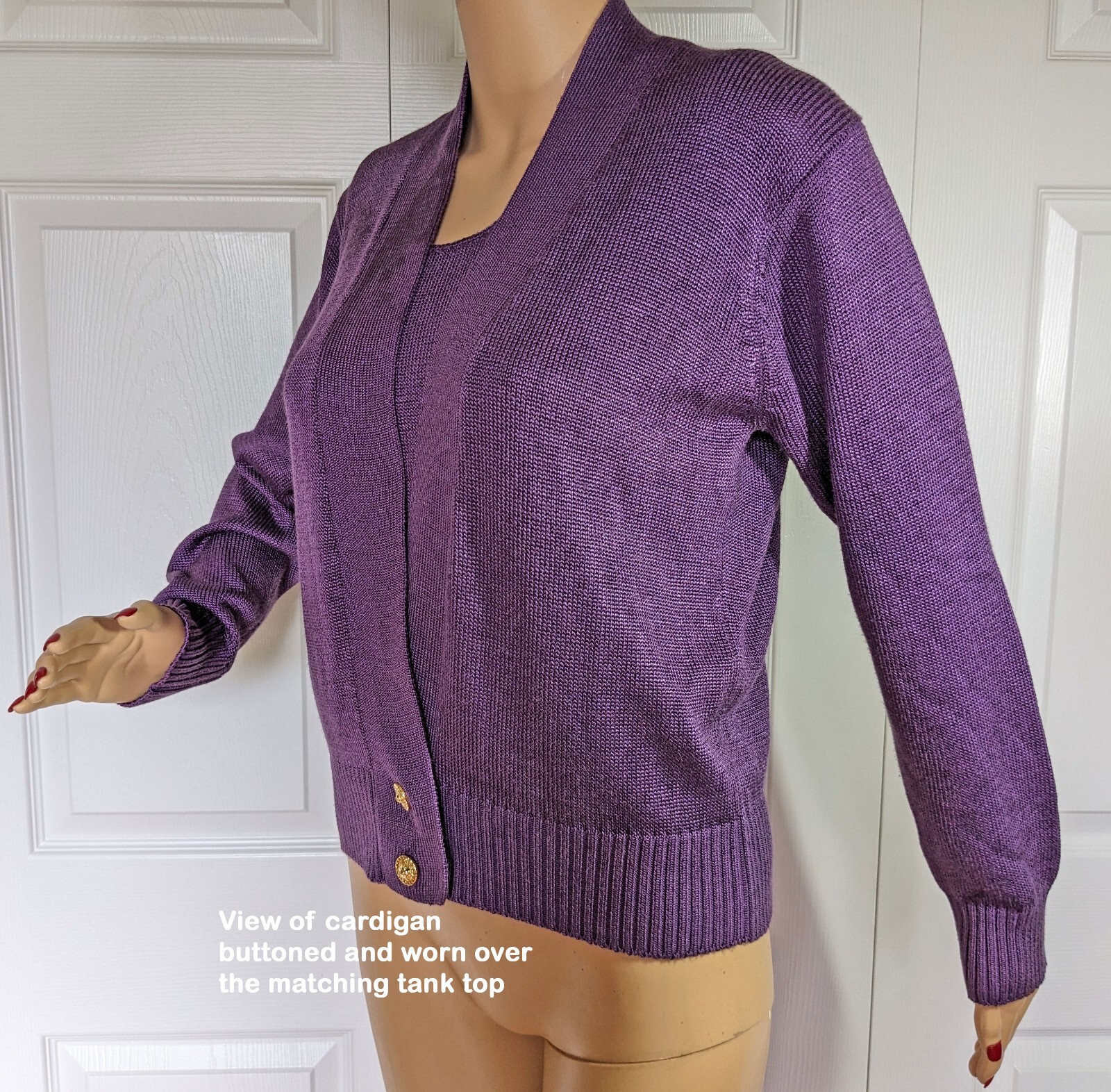 Fia Italia Handloomed Tank Top & Cardigan 34″ bust set, Purple pullover tank SM