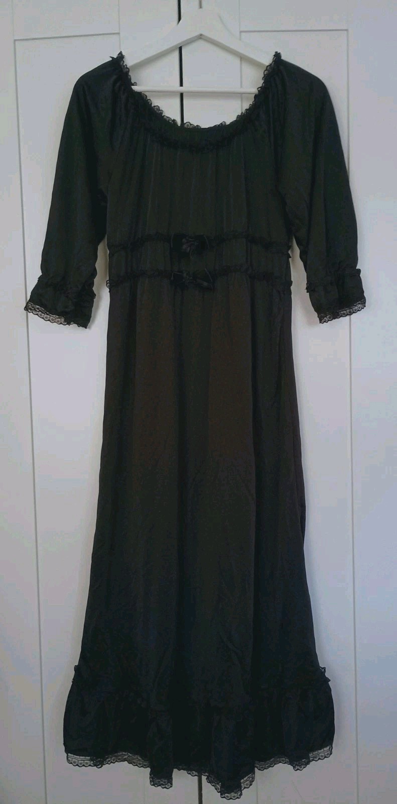 Women’s Vintage Gothic Black Slip Maxi Dress Ruffles Lace Ribbons Peach John M-L