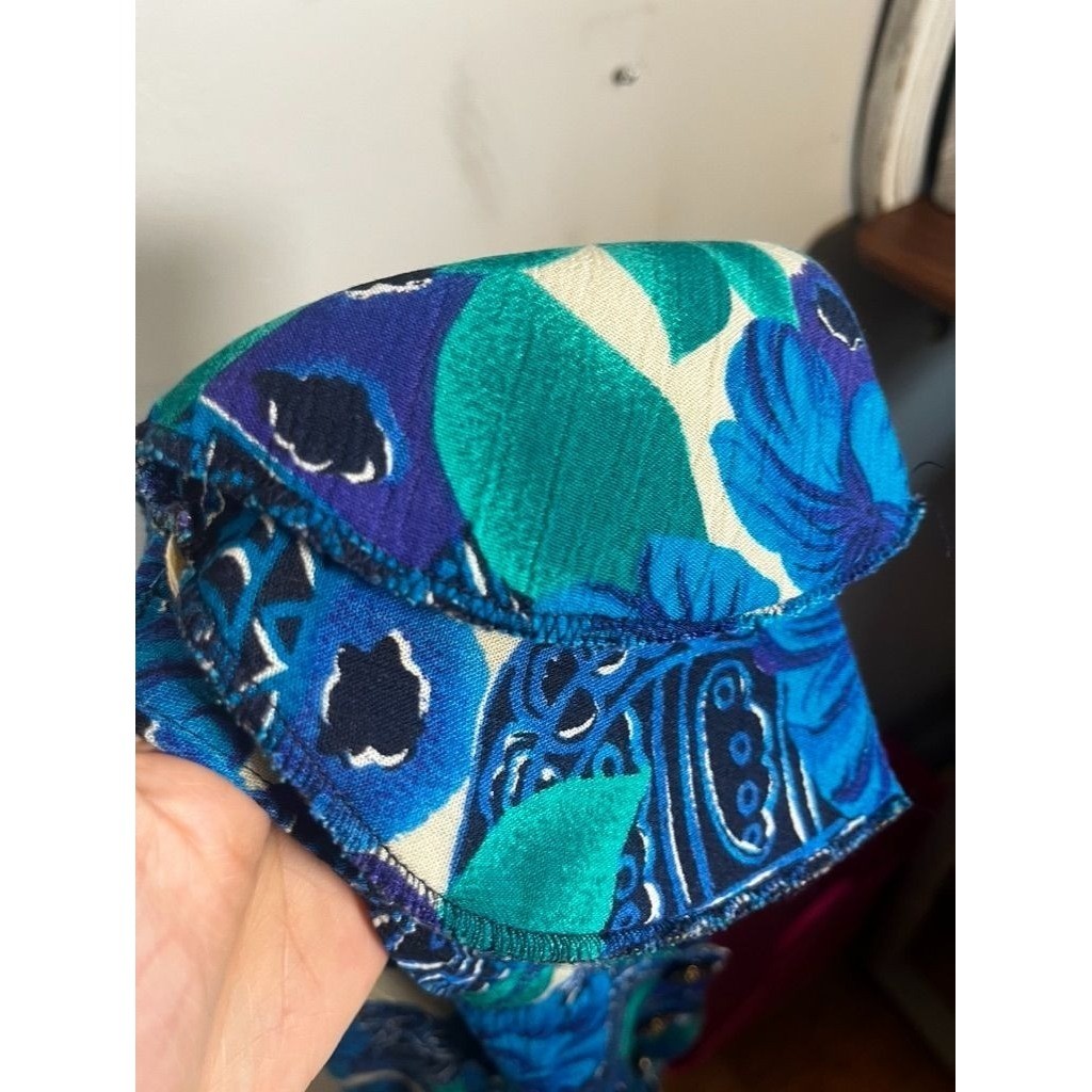 Vintage Floral Paisley Dress Blue 16 Tropical Mod Retro Preppy Classic Secretary