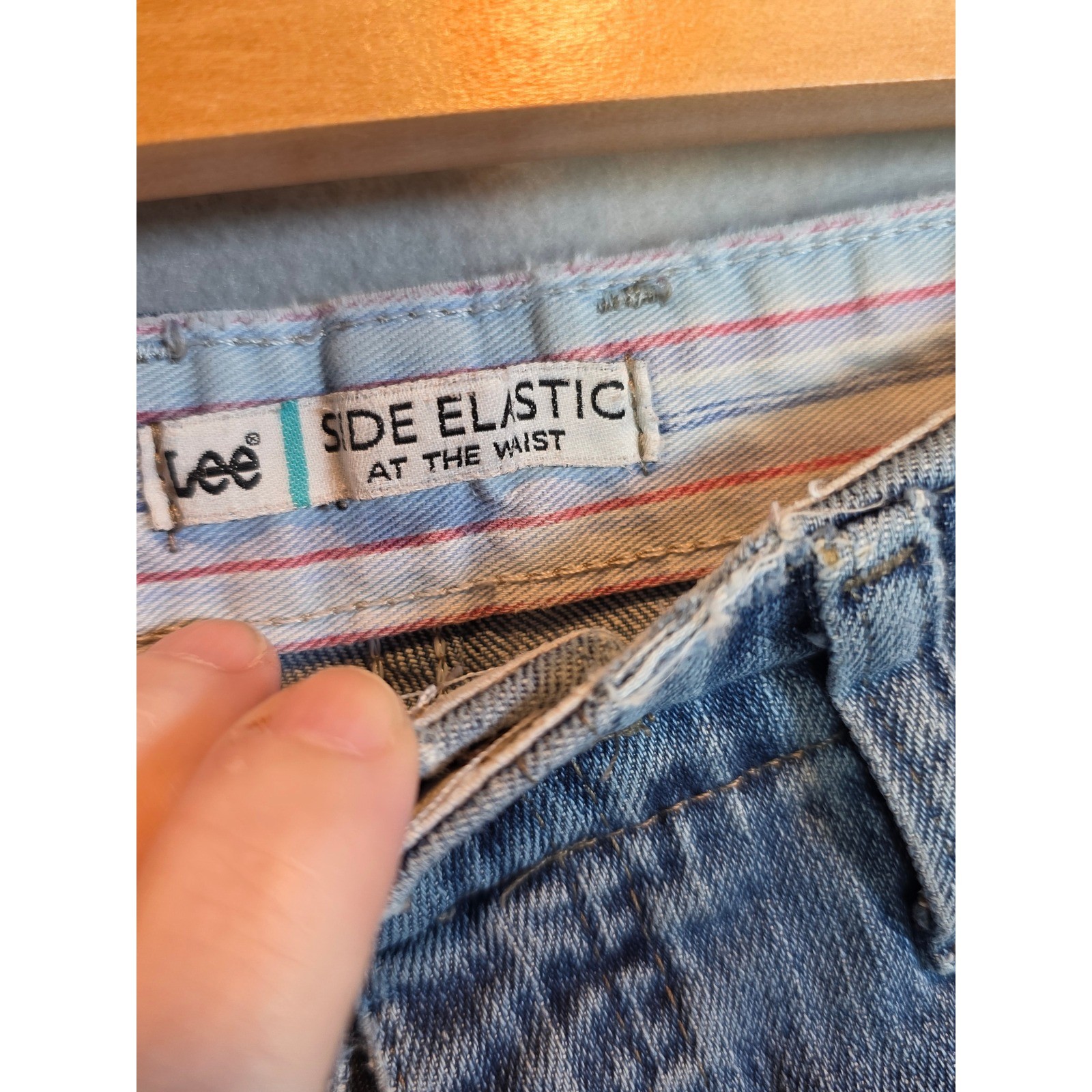 Lee Side Elastic High Waist Tapered Leg Jeans Medium Wash Blue Vintage 14 Long