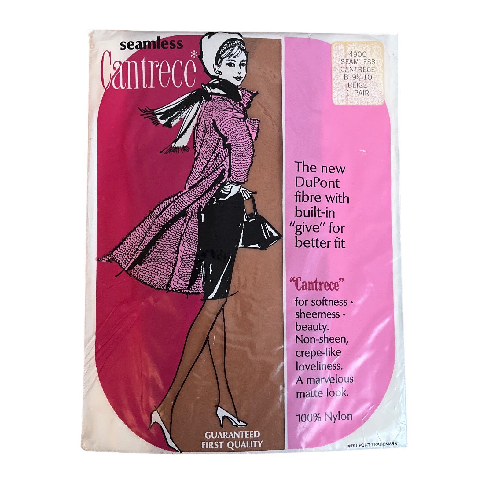 Vintage CANTRECE Seamless 100% Nylon Panty Hose #4900 Beige Size B 9.5-10