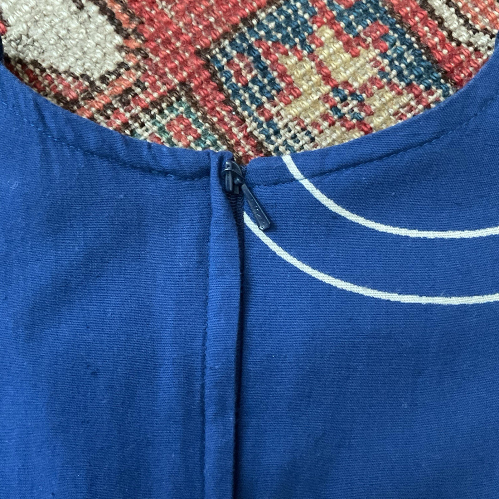 Vintage 1970s VUOKKO Finland Blue Circles Cotton Dress Kimono Sleeve Modernist