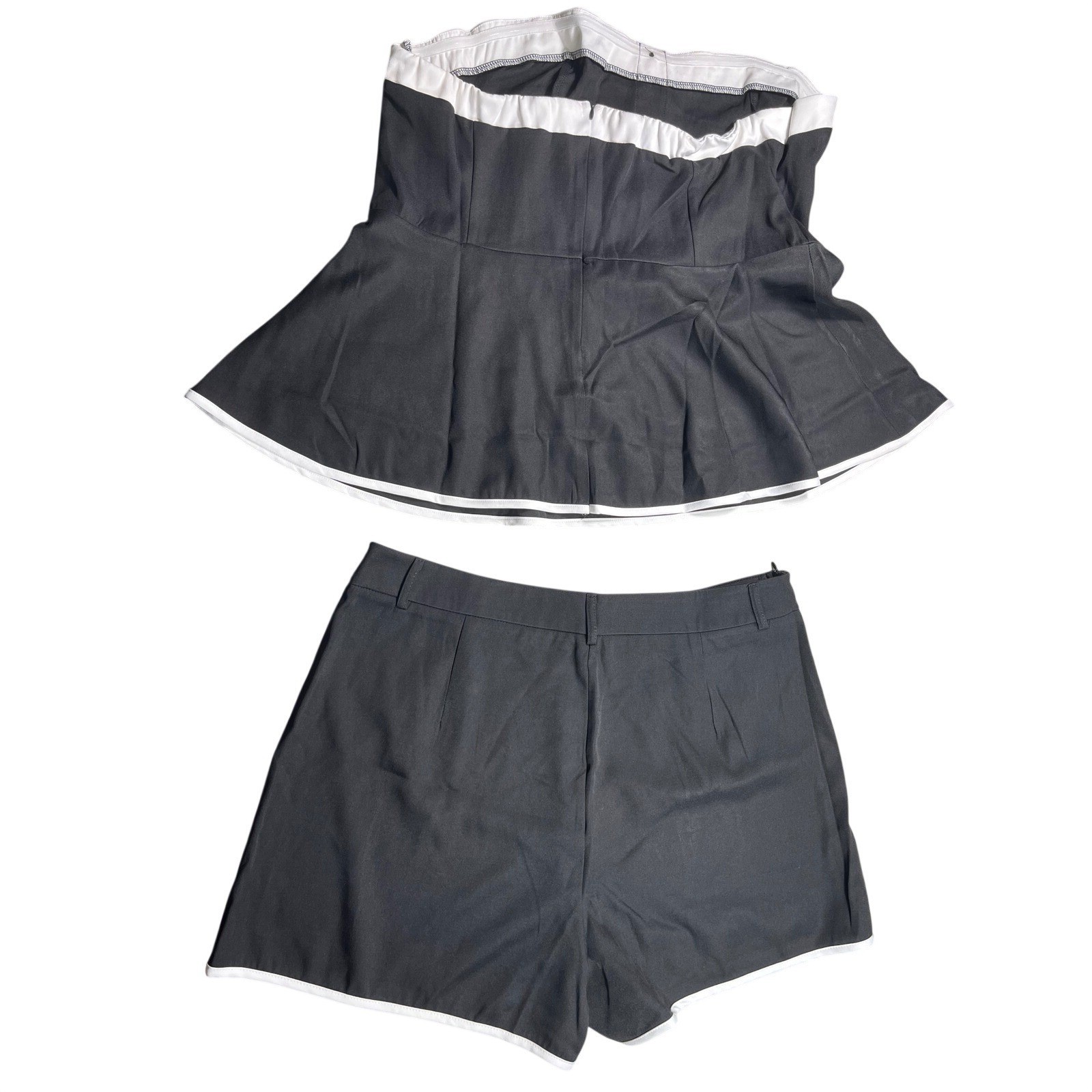 Women’s 2 Piece Black Peplum Top & Shorts Set XXL Contrast Trim