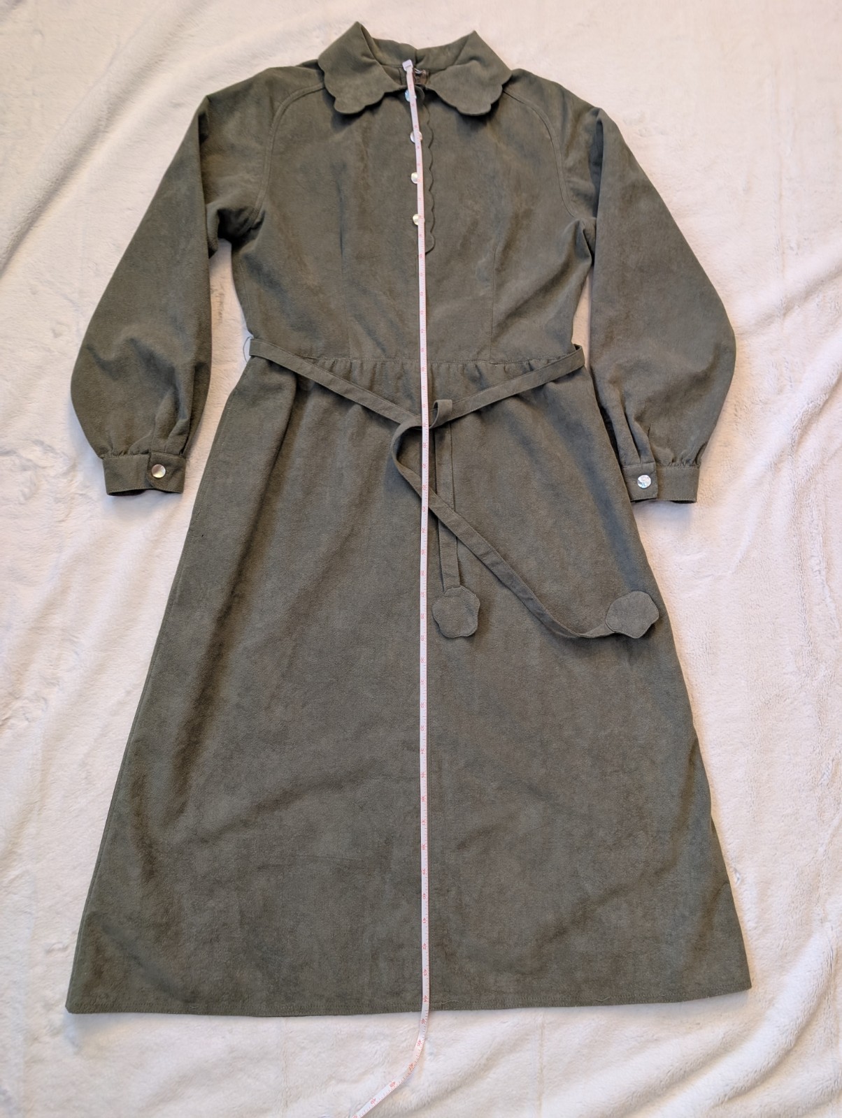 1970’s Joan Leslie By Kasper Ultrasuede Green Dress With Belt Women’s Large
