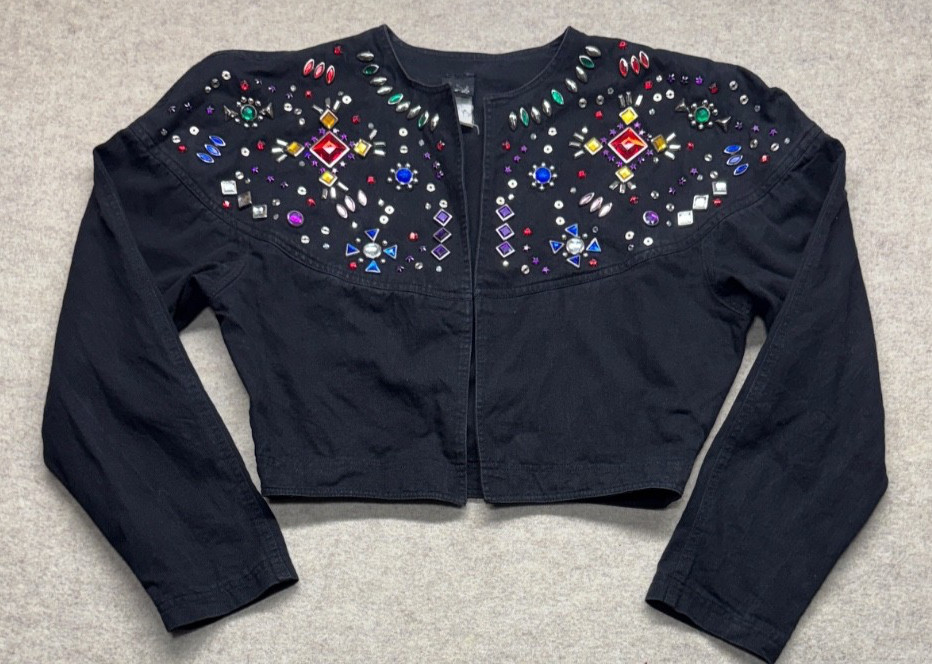 Vintage IIF Bolero Women M Black Bejeweled Western Rodeo Rockabilly