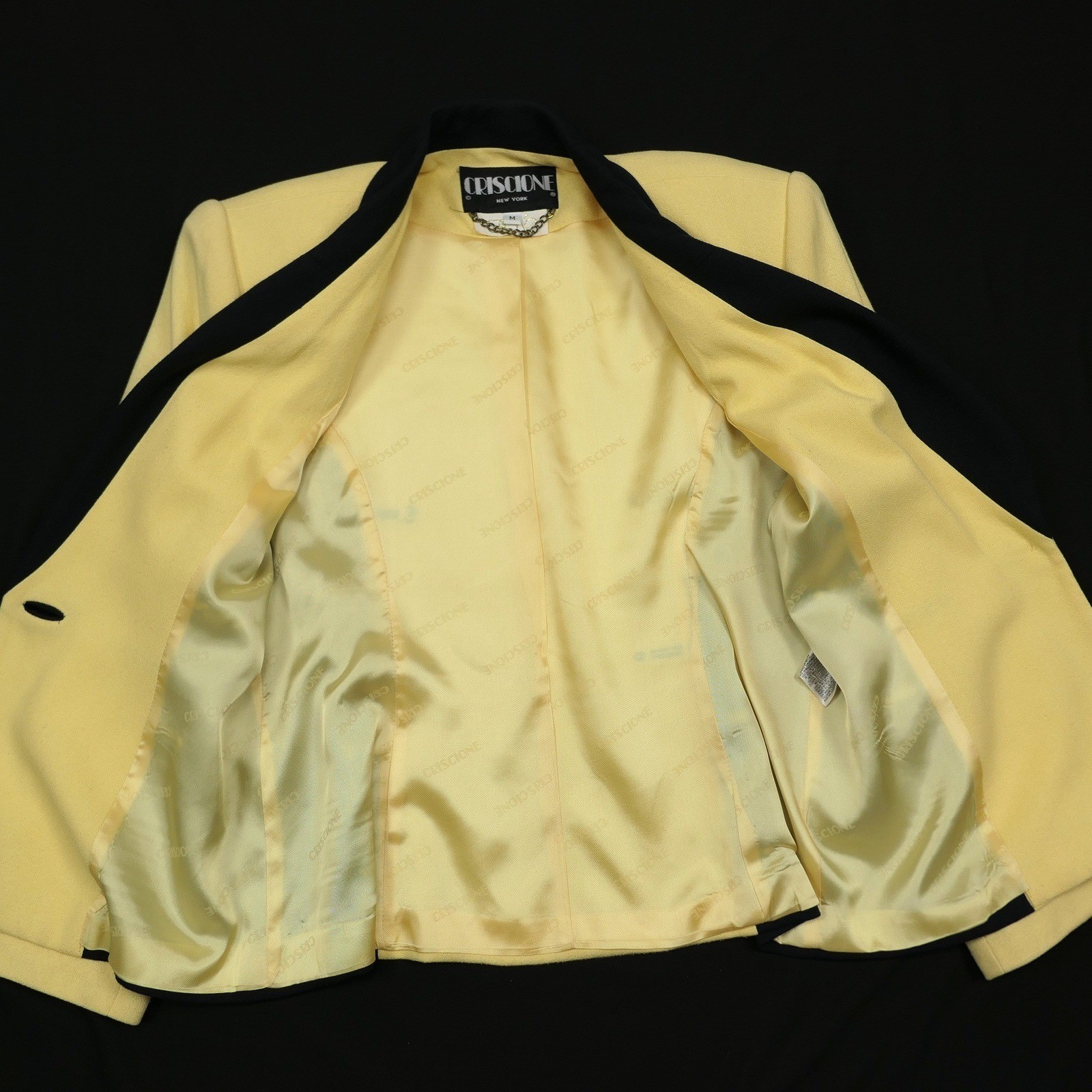VTG Criscione x Cache Yellow Crepe Colorblock Power Blazer Women M Oversized 80s